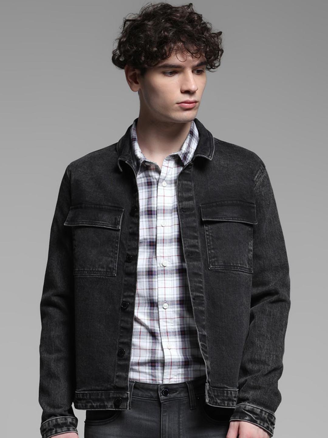 

Jack & Jones Men Spread Collar Denim Jacket, Black