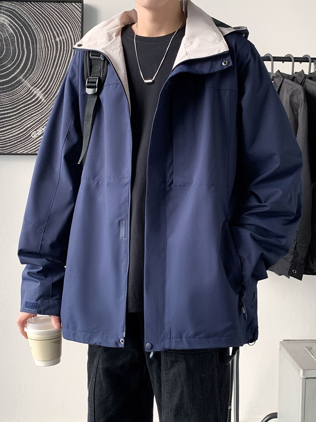 

StyleCast x Revolte Men Open Front Hooded Jacket, Navy blue