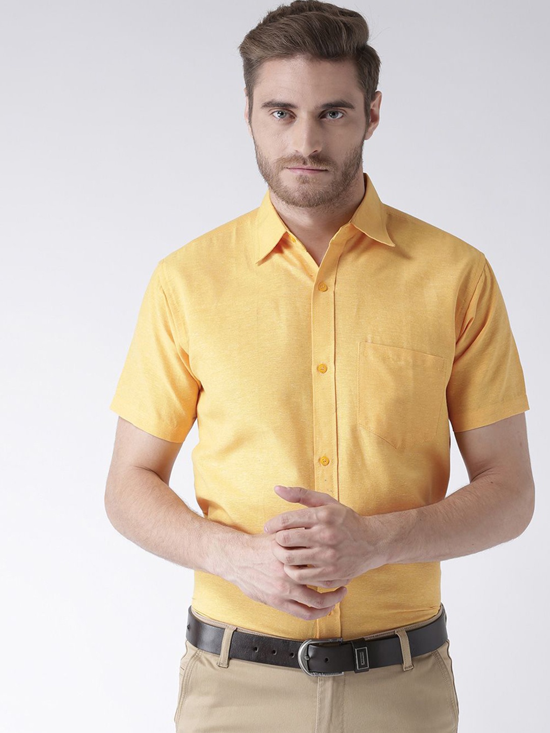 

KLOSET BY RIAG Men Classic Cutaway Collar Solid Cotton Casual Shirt, Mustard
