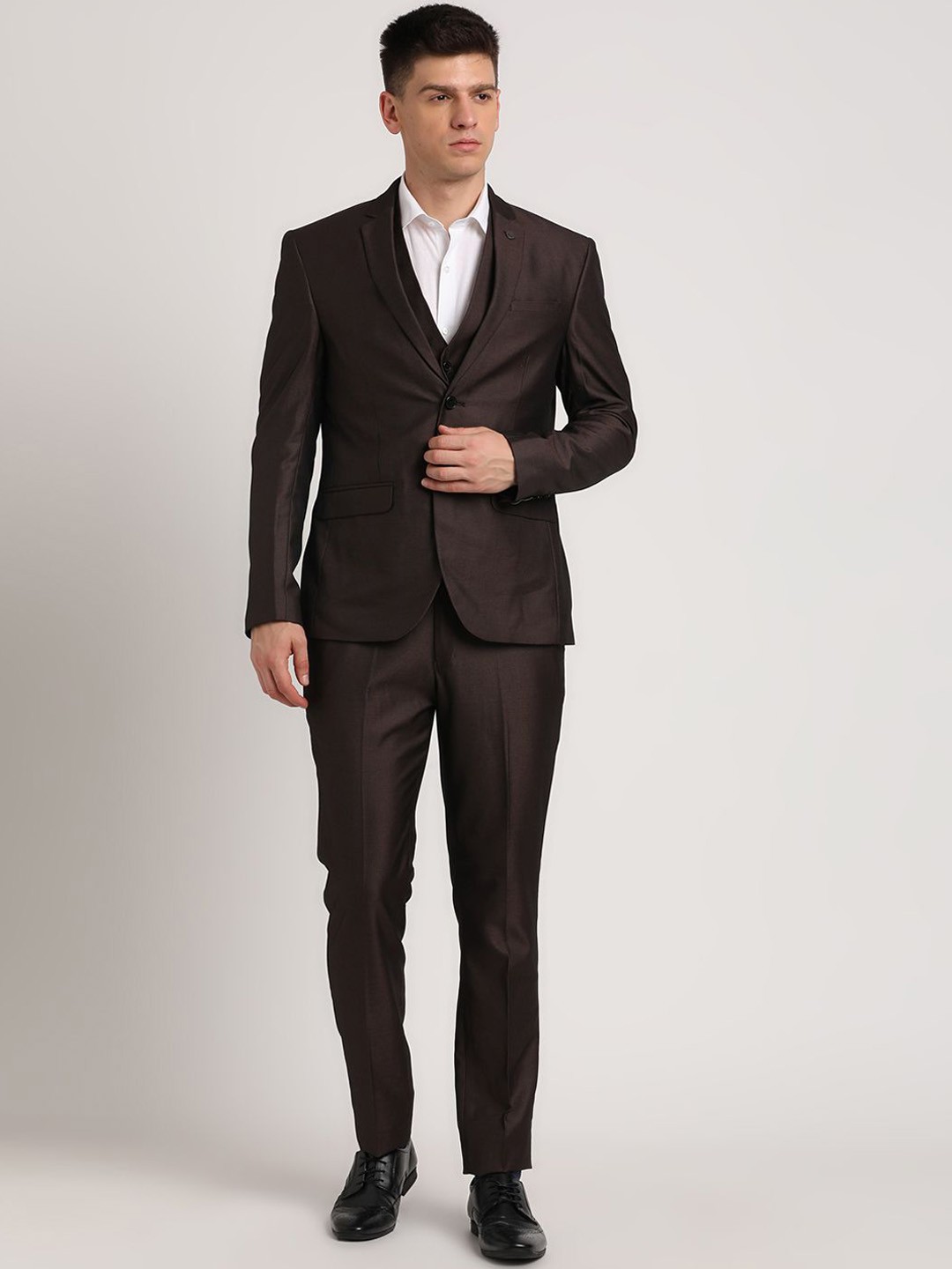 

Turtle Men Slim-Fit Single-Breasted Three-Piece Party Suit, Brown