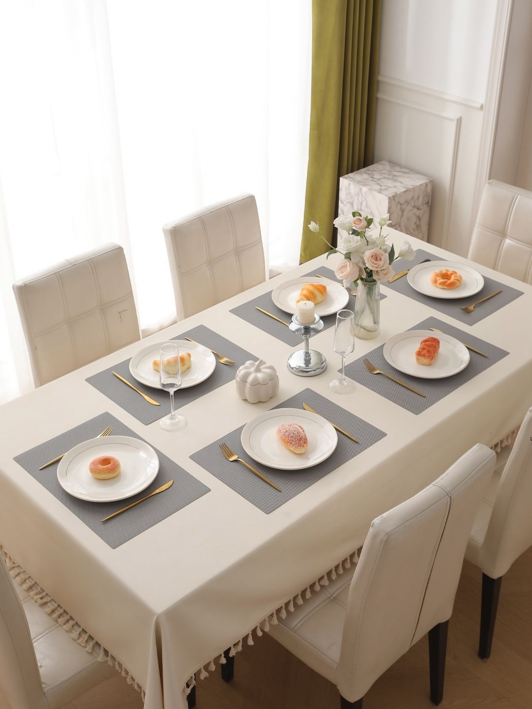 

HOKIPO 6-Pcs Grey Textured Rectangular Table Placemats