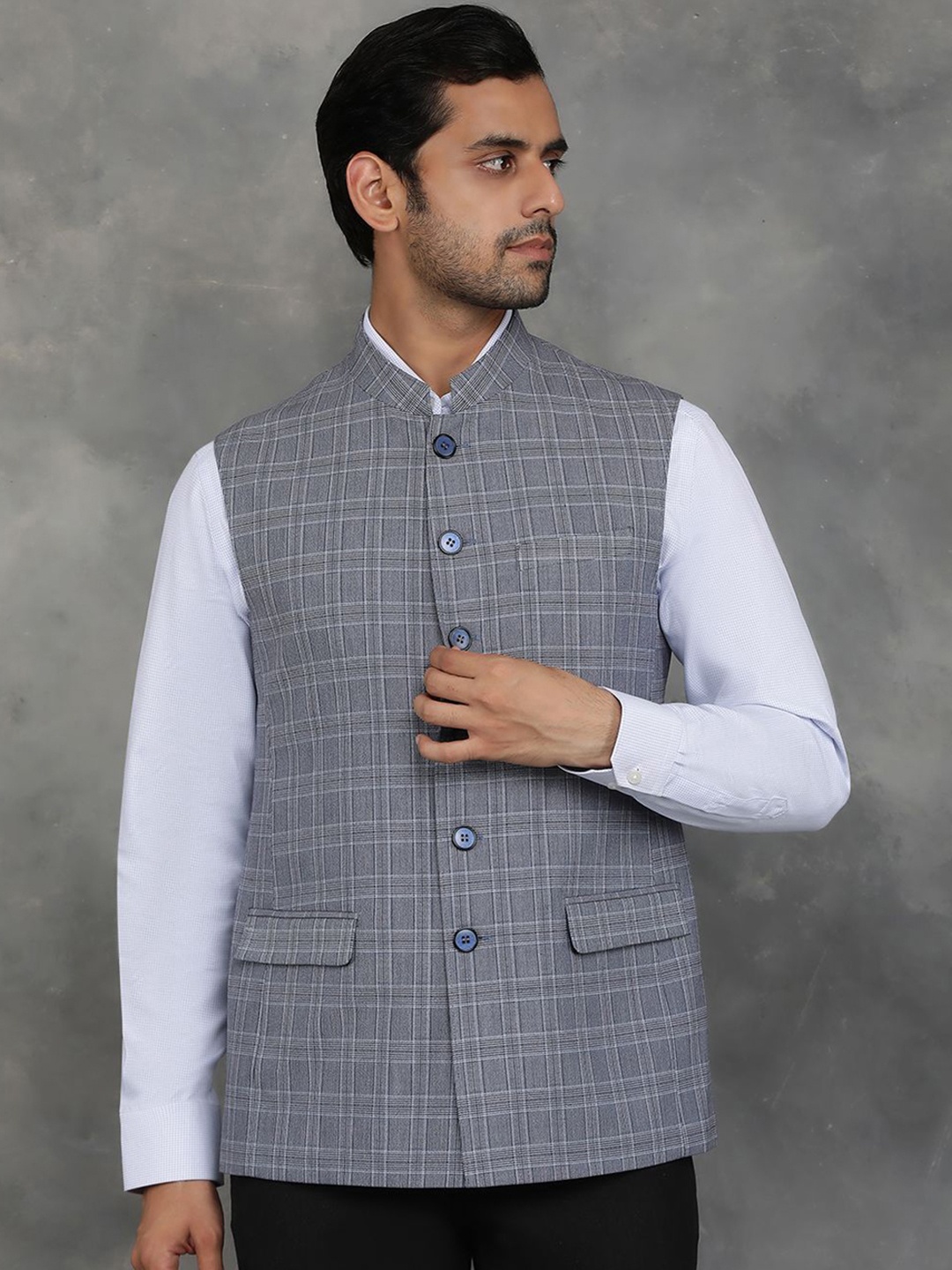 

JADE BLUE Men Checked Tailored Jacket, Grey