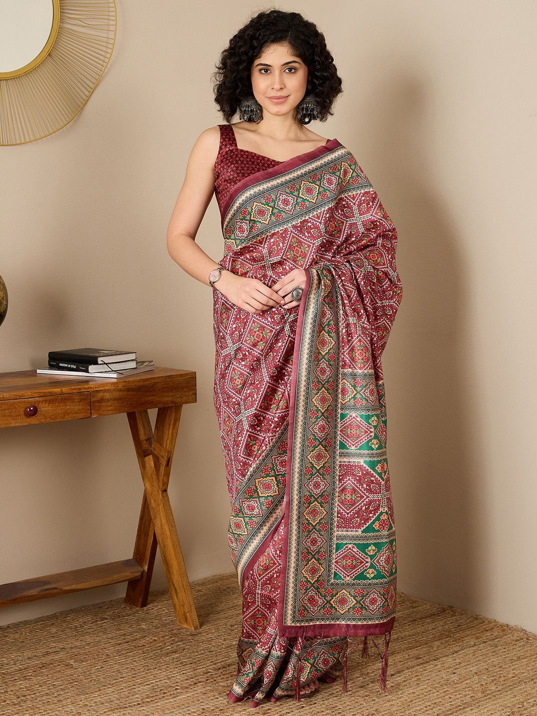 

Mitera Printed Ready to Wear Patola Saree, Brown