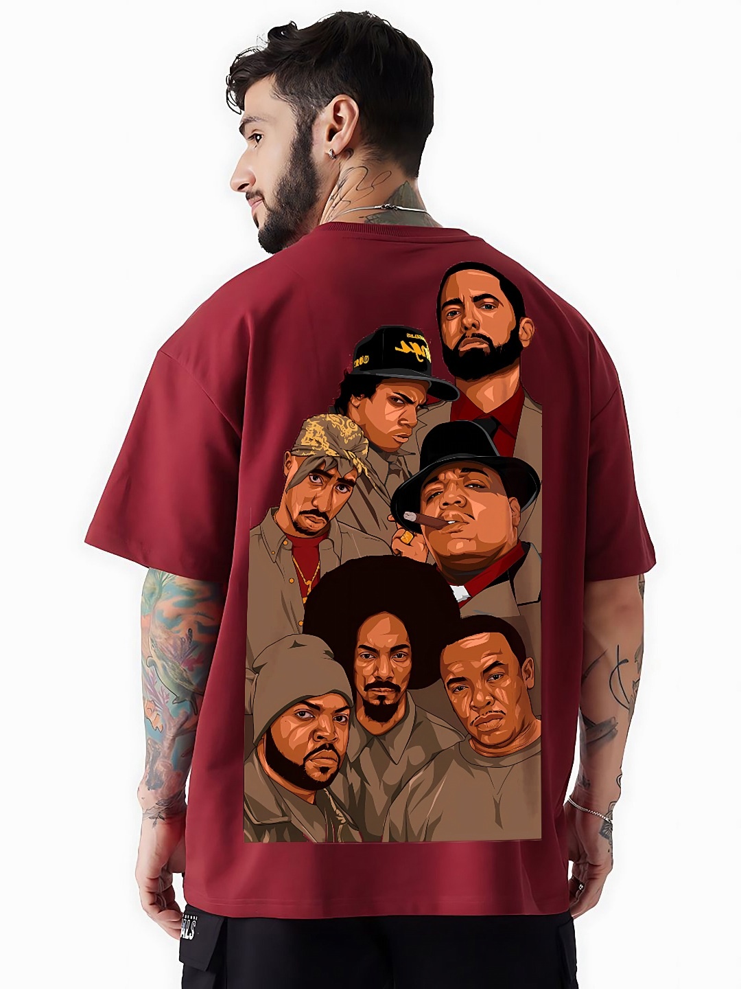 

RARESCAPE Men Printed Monochrome Pockets T-shirt, Maroon
