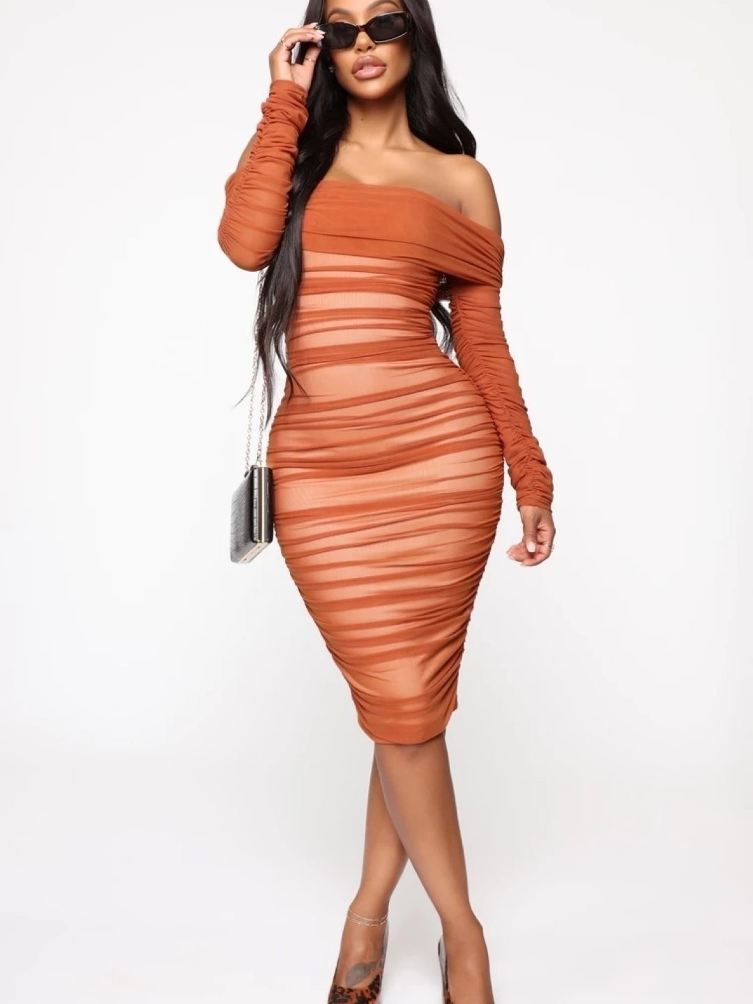 

KPOP Off-Shoulder Bodycon Dress, Orange