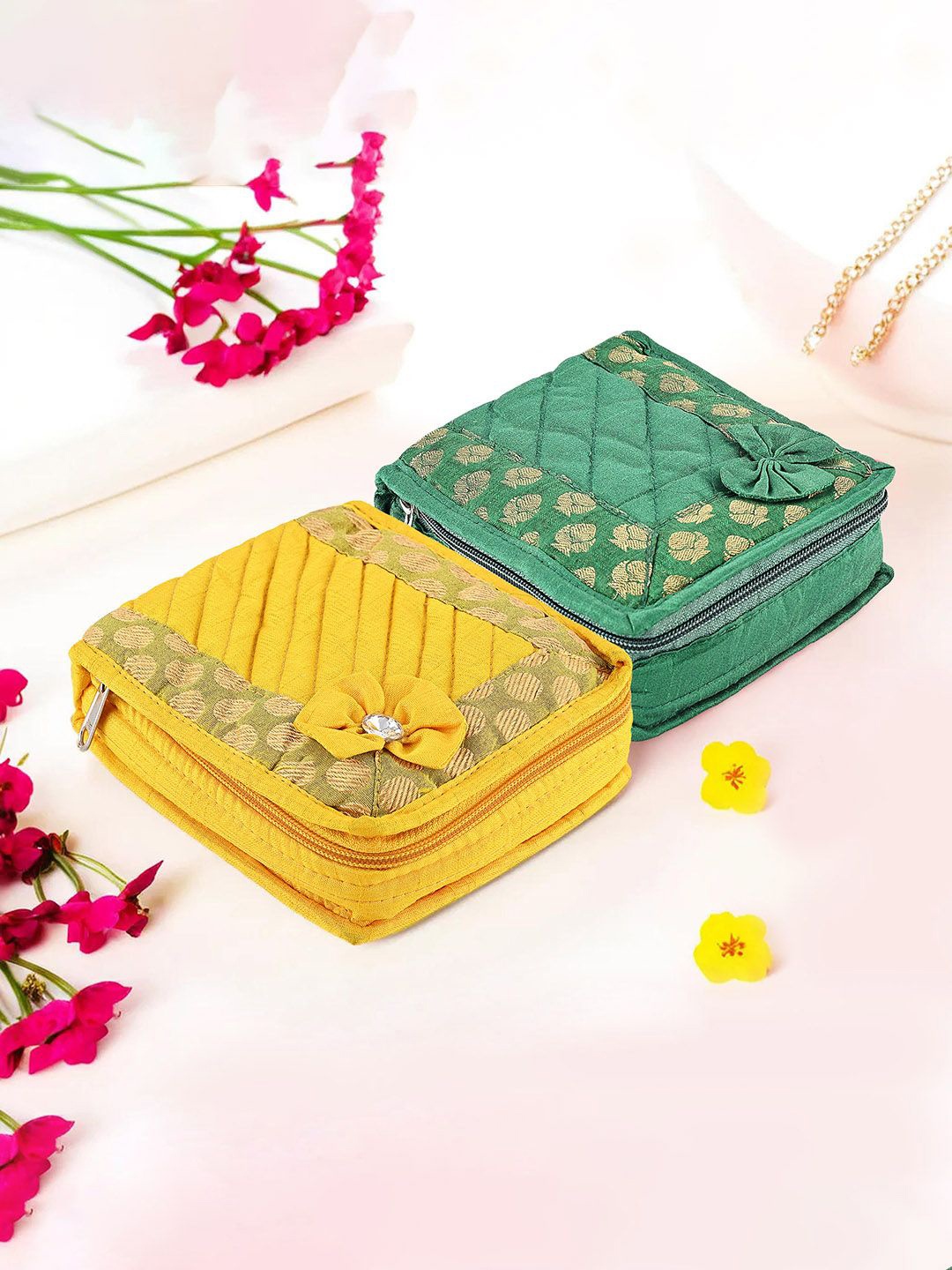 

Kuber Industries Yellow & Green 2 Pieces Printed Jewellery Organisers
