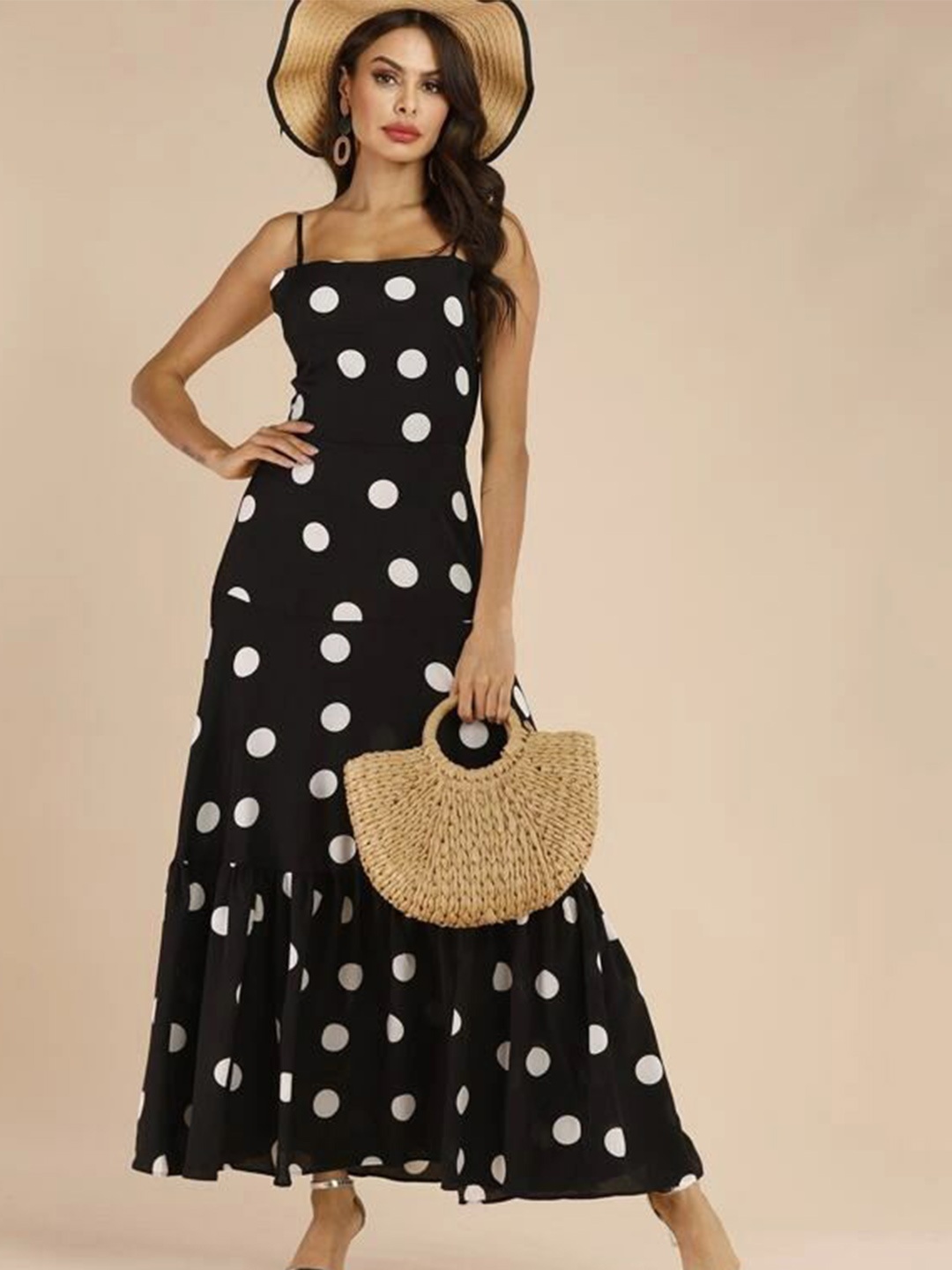 

Stylecast X Slyck Polka Dot Printed Sleeveless Maxi Dress, Black