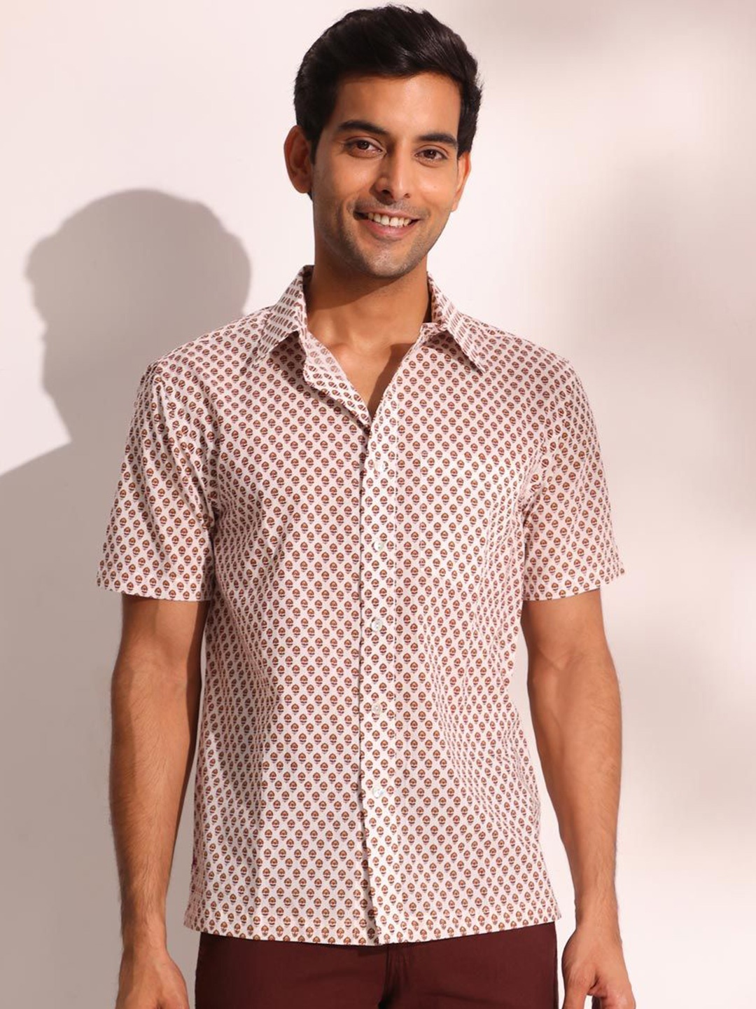 

Fabindia Men Spread Collar Ethnic Motifs Printed Cotton Casual Shirt, Beige