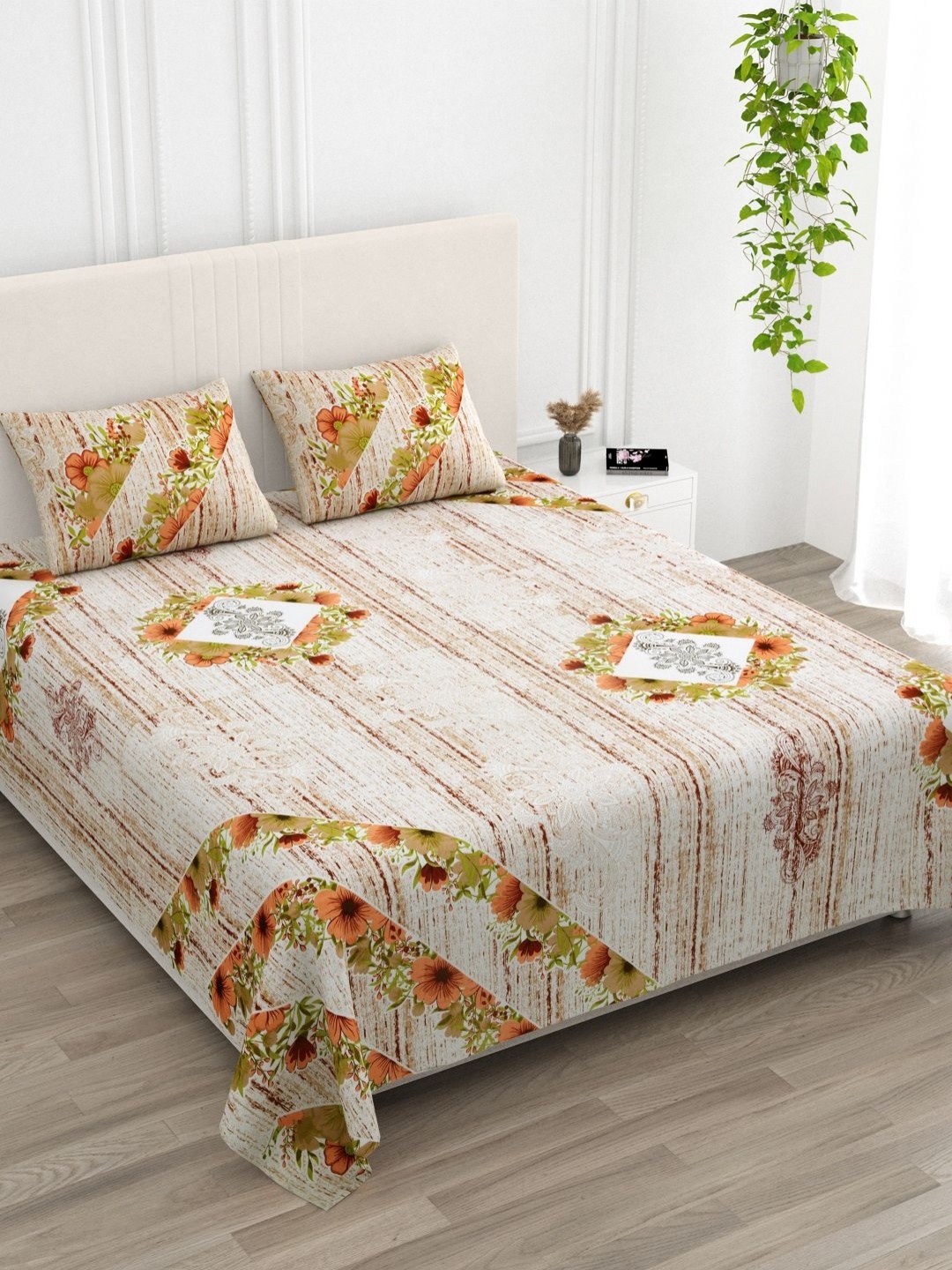 

Qfab Yellow Floral 144 TC King Bedsheet with 2 Pillow Covers