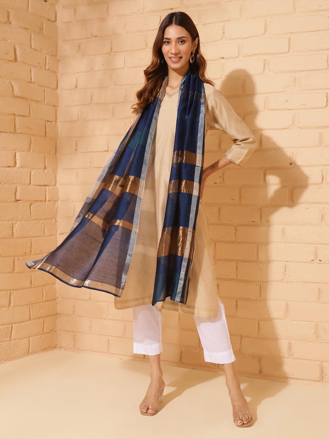 

Fabindia Women Woven Design Stole, Navy blue