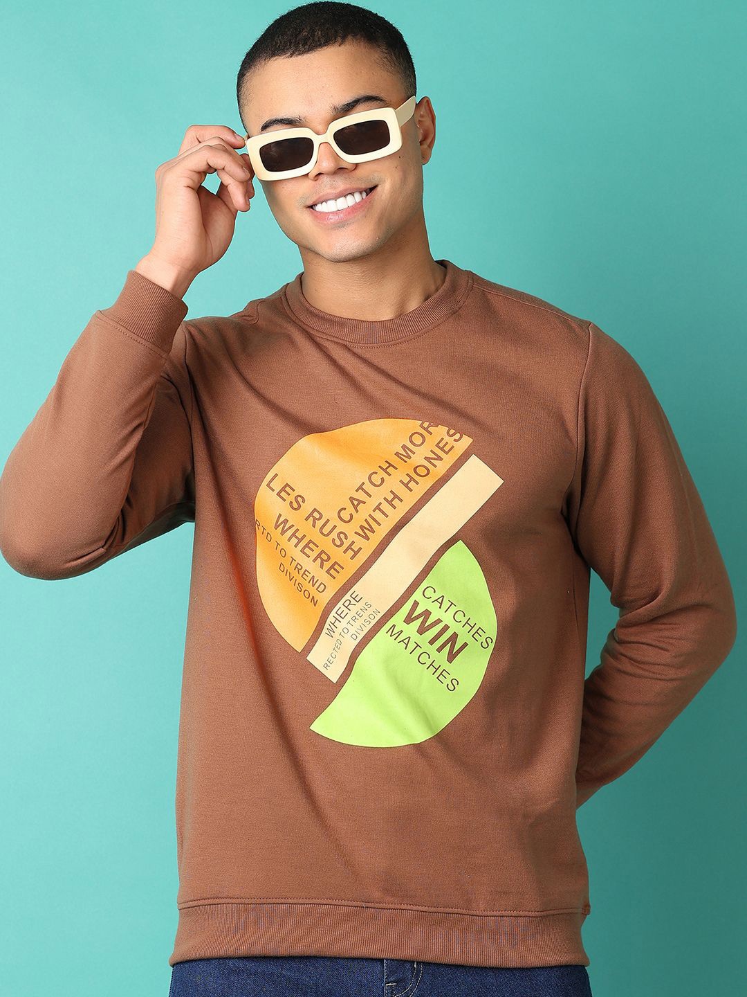 

V-Mart Men Typography Printed Round Neck Cotton Pullover Sweatshirt, Brown