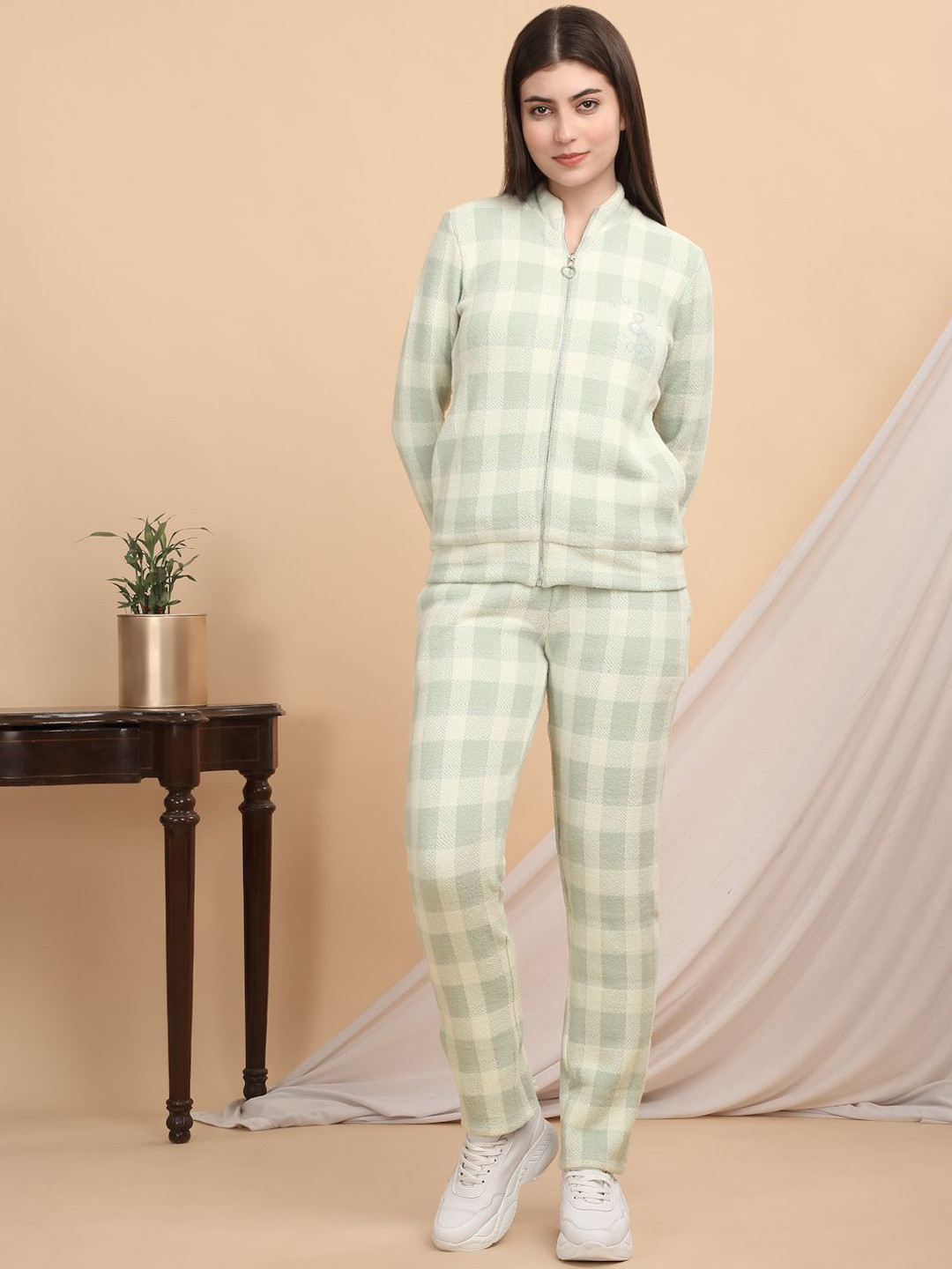 

Sweet Dreams Women Checked High Neck Track Suit, Yellow