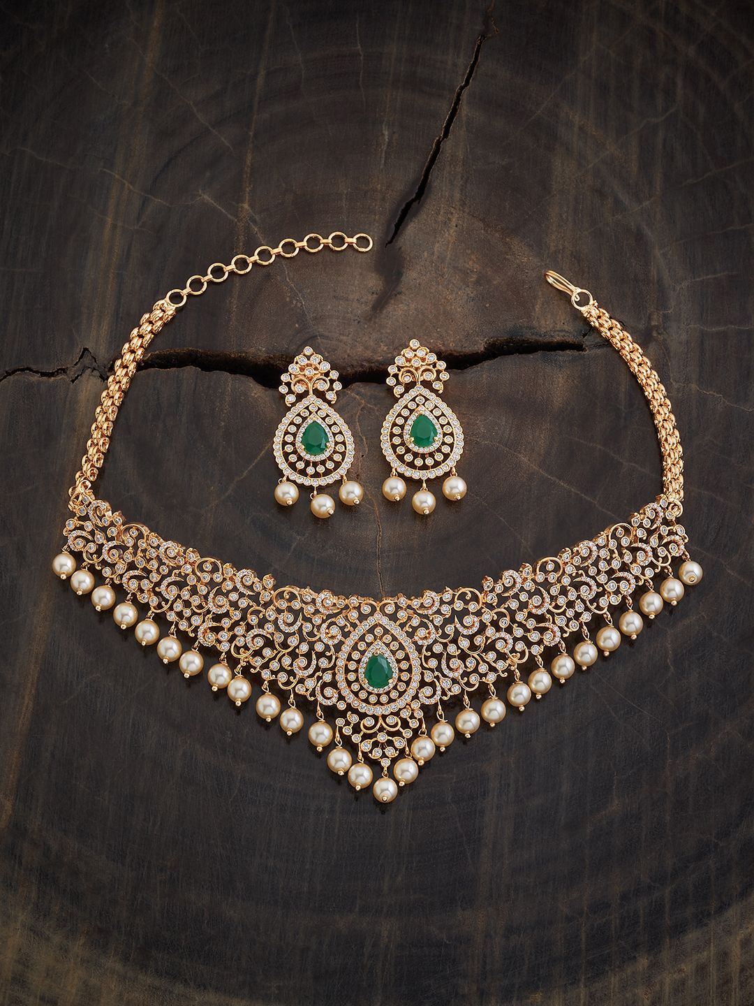 

Kushal's Fashion Jewellery Gold-Plated CZ Stone-Studded & Beaded Jewellery Set