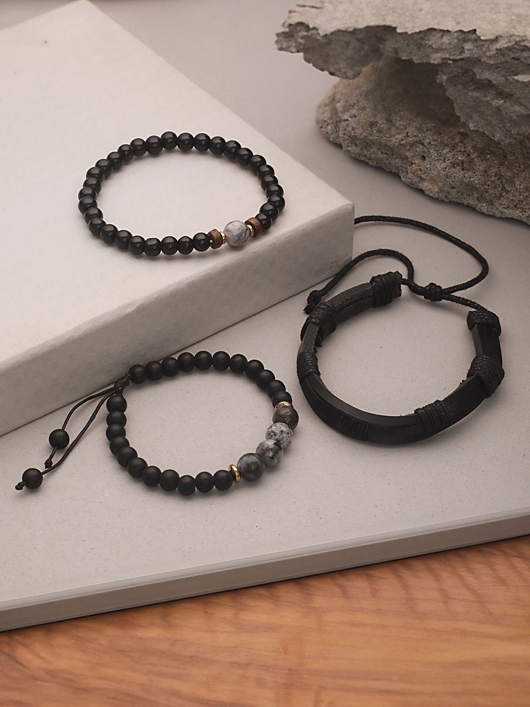 

Jazz and Sizzle Men Set of 3 Beaded Elasticated Bracelet, Brown