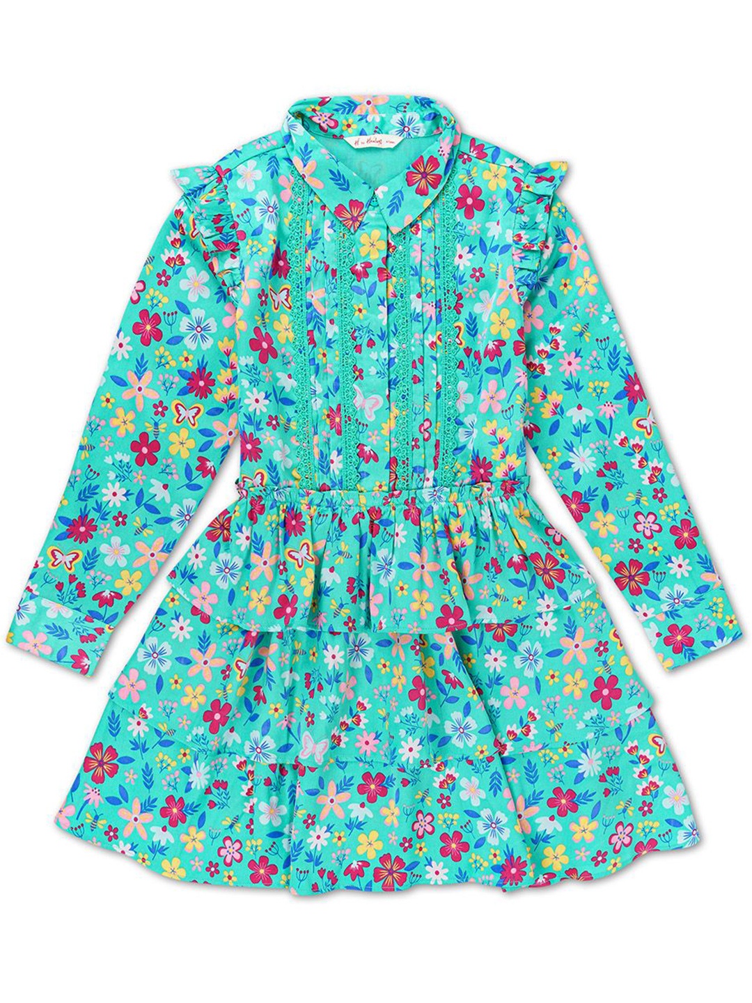 

H By Hamleys Girls Floral Print Layered Fit & Flare Midi Dress, Turquoise blue