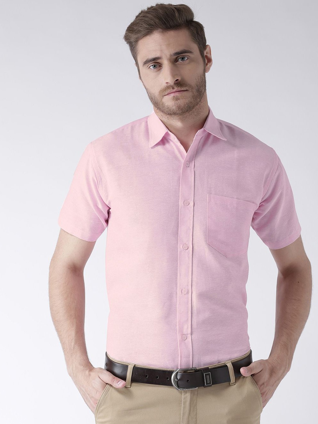 

KLOSET BY RIAG Men Classic Cutaway Collar Solid Cotton Casual Shirt, Pink
