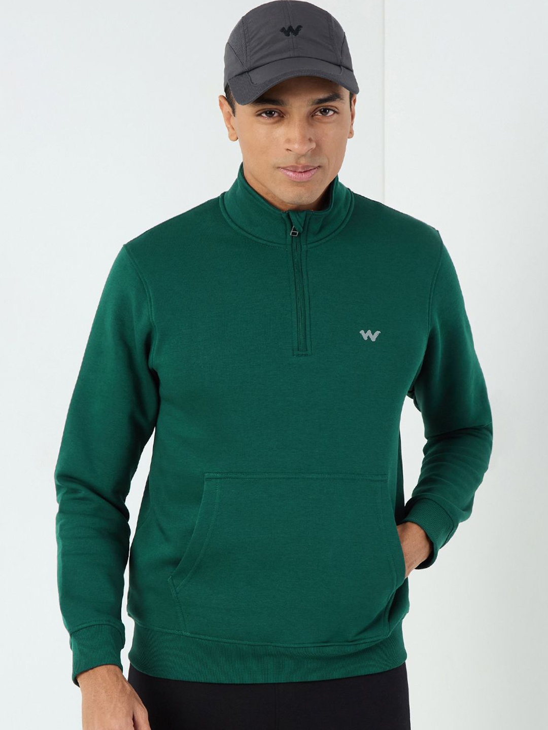 

Wildcraft Men Solid Mock Collar Cotton Pullover Sweatshirt, Green