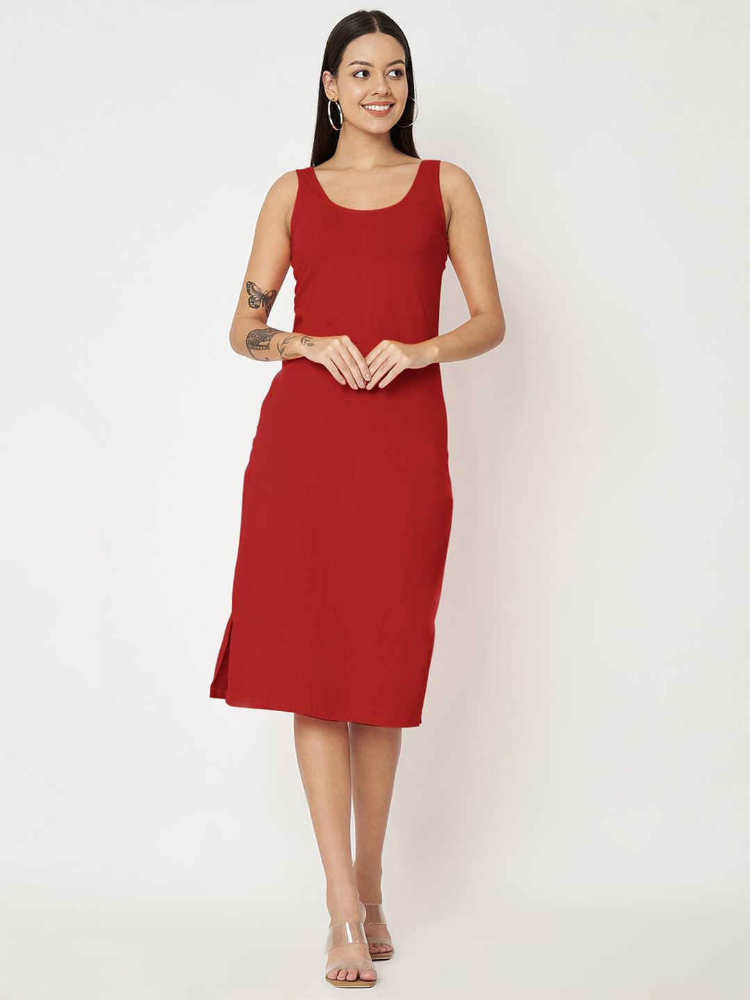 

BRINNS Round Neck A-Line Midi Dress, Maroon