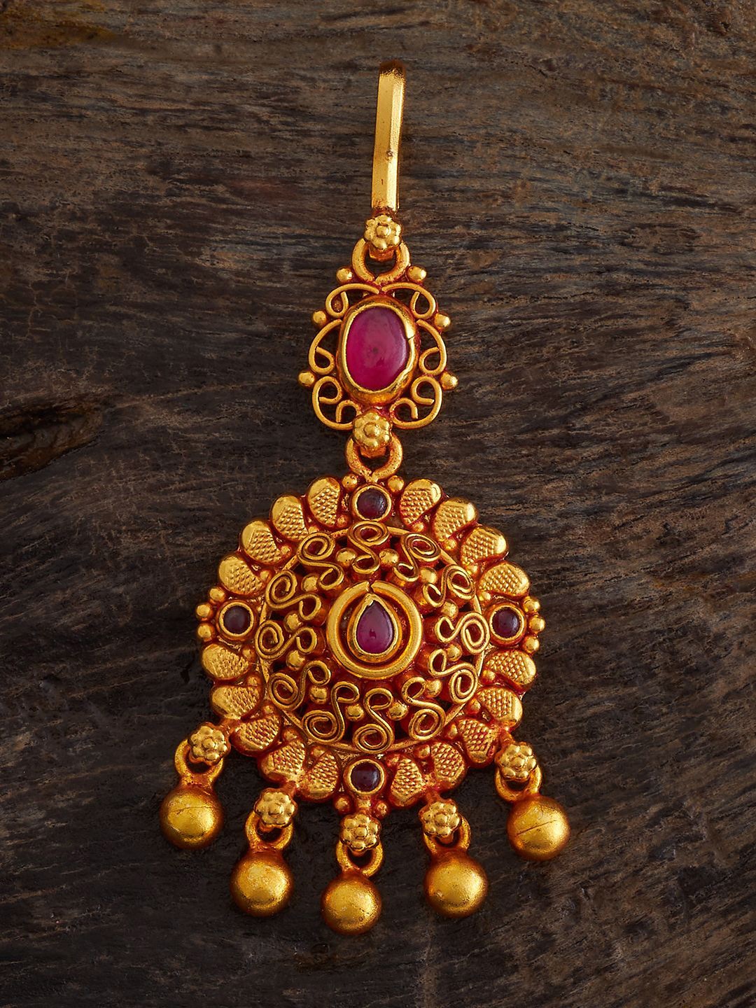 

Kushal's Fashion Jewellery 92.5 Pure Silver Gold-Plated Stone Studded Temple Maang Tikka
