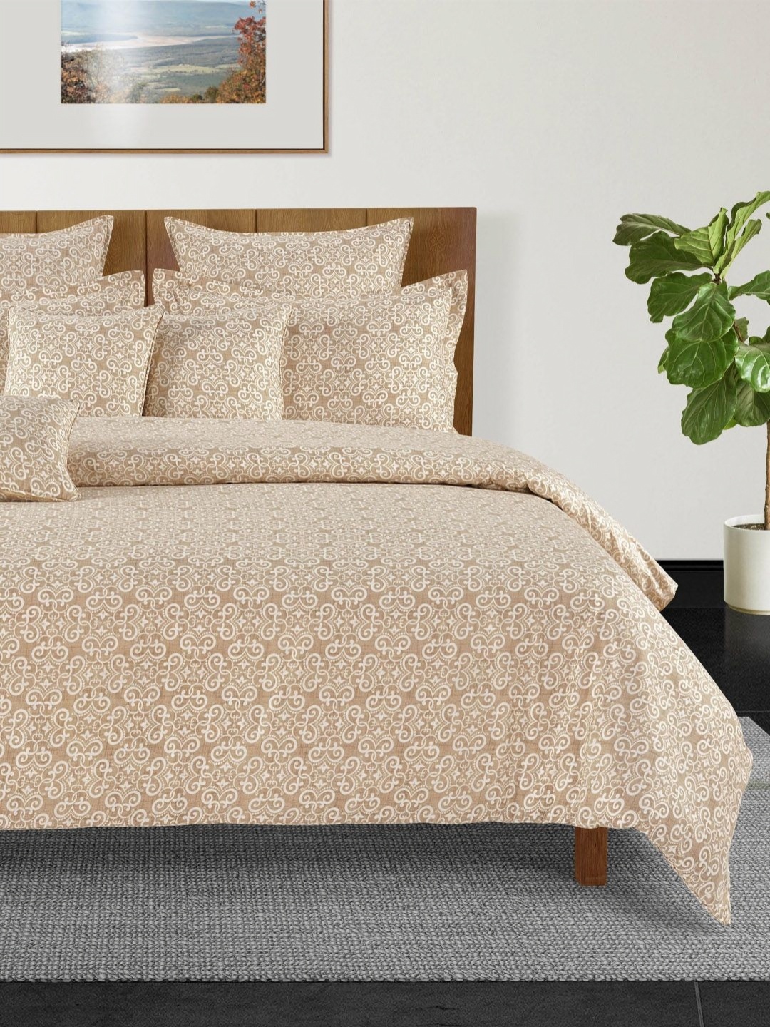 

SWAYAM White & Brown Geometric 210 TC King Bedsheet with 2 Pillow Covers