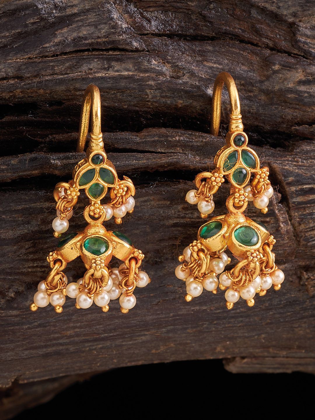 

Kushal's Fashion Jewellery 92.5 Pure Silver Gold-Plated Dome Shaped Jhumkas, Green