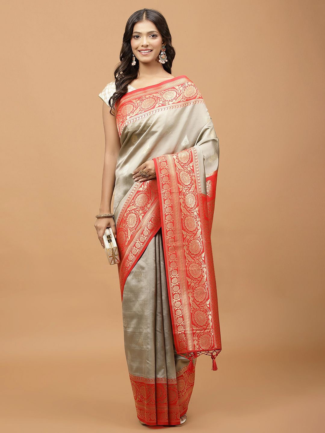 

Meena Bazaar Woven Design Zari Saree, Grey