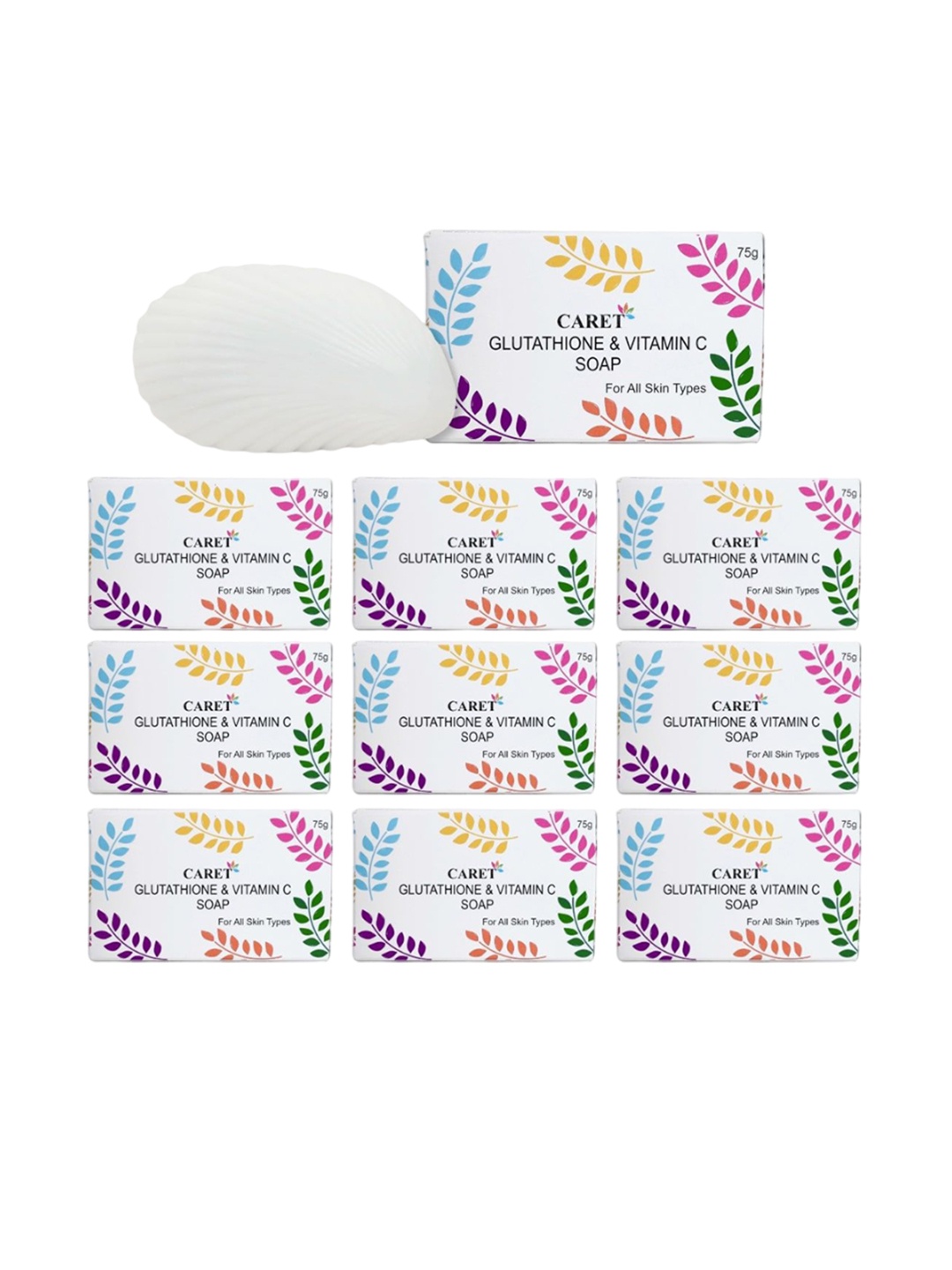 

CARET ORGANIC 10 Pcs Glutathione & Vitamin C Skin Lightening Soap-75g Each, White