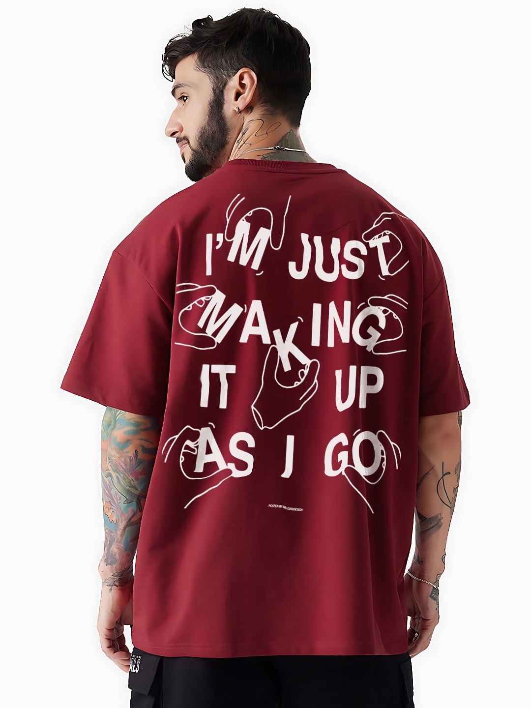 

RARESCAPE Men Printed Extended Sleeves Pockets T-shirt, Maroon