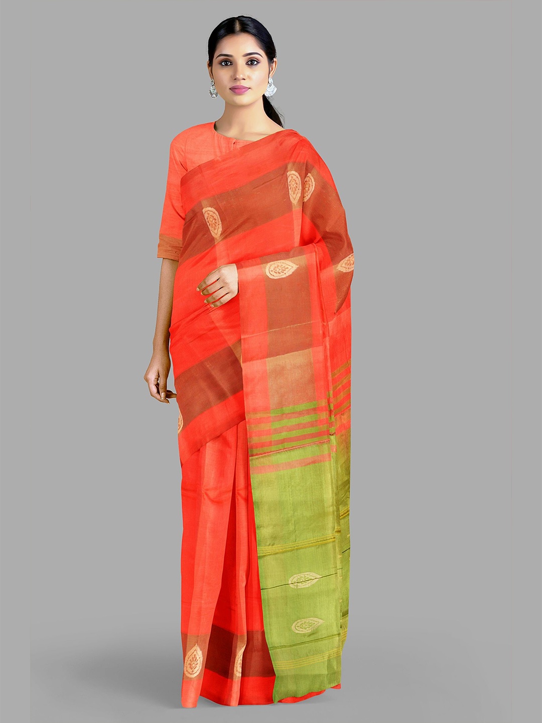 

The Chennai Silks Woven Design Zari Saree, Orange
