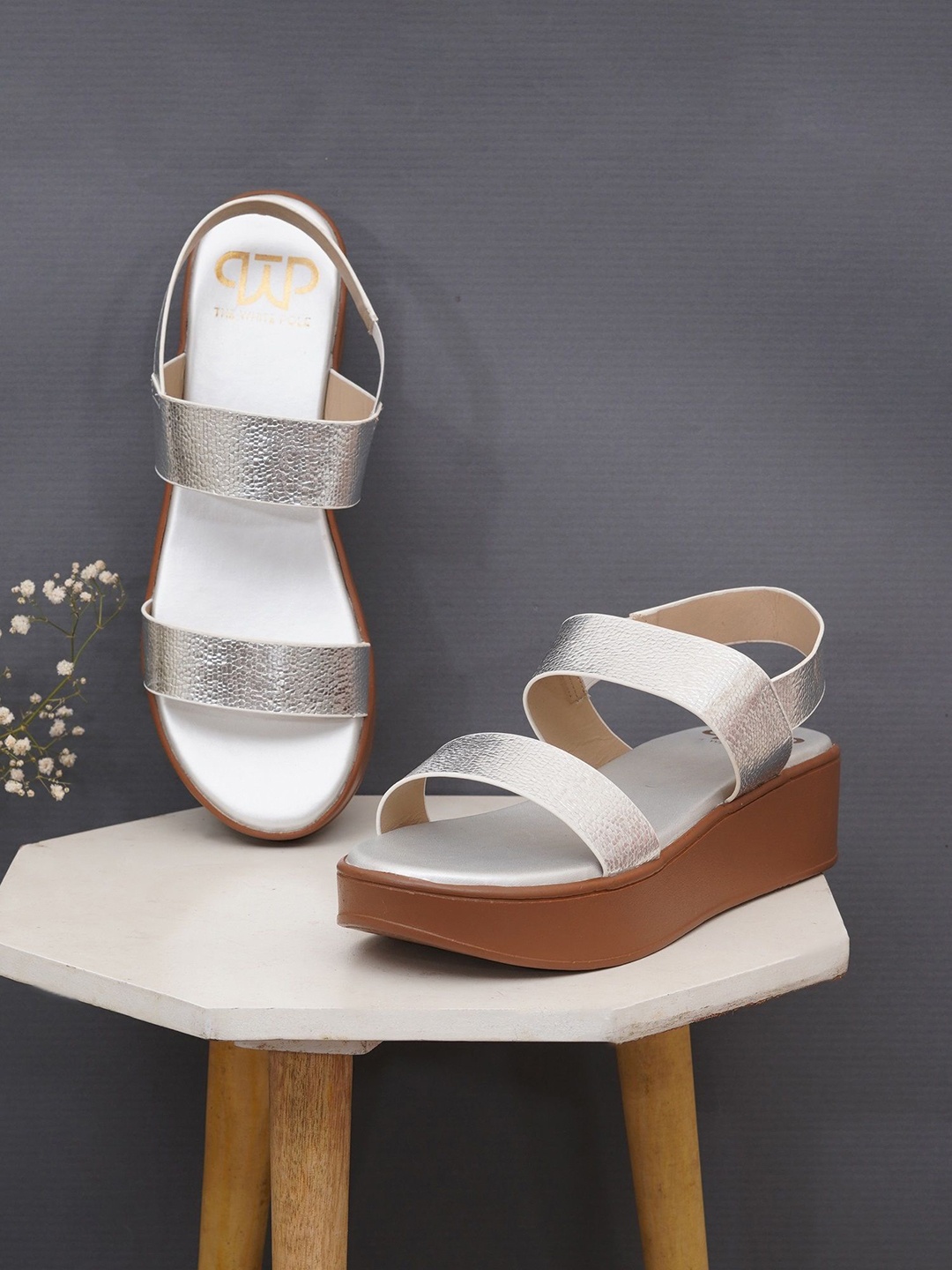 

THE WHITE POLE Platform Heel Sandals, Silver