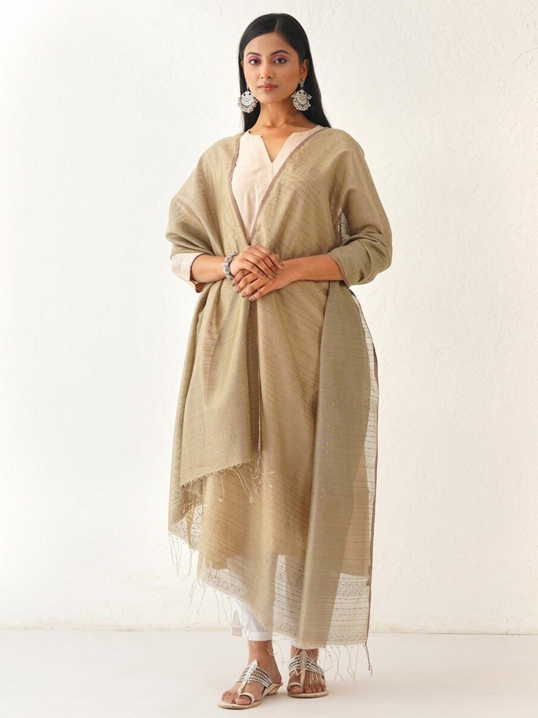

JAYPORE Cotton Silk Dupatta, Beige