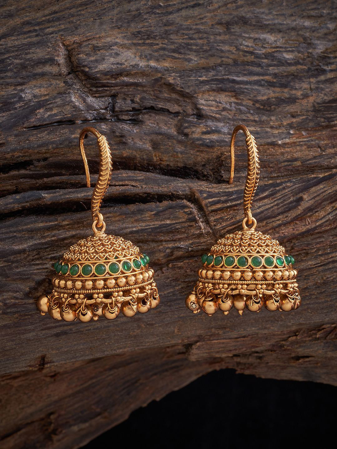 

Kushal's Fashion Jewellery Gold-Plated Dome Shaped Antique Jhumkas