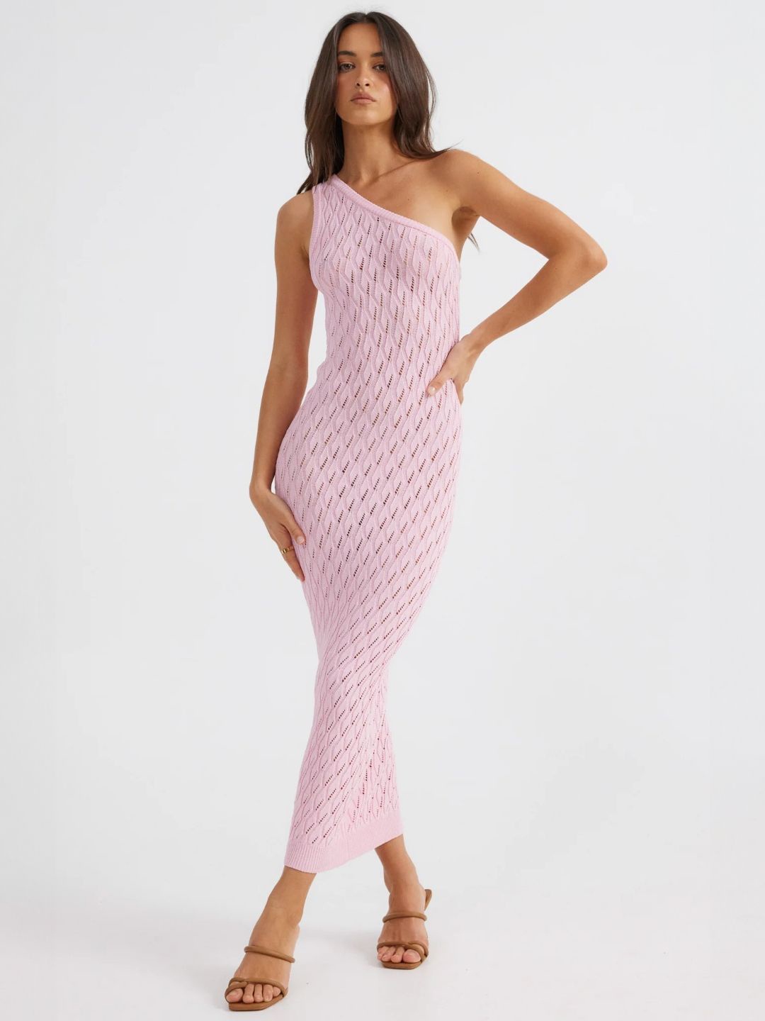 

KPOP Women One Shoulder Bodycon Maxi Dress, Pink