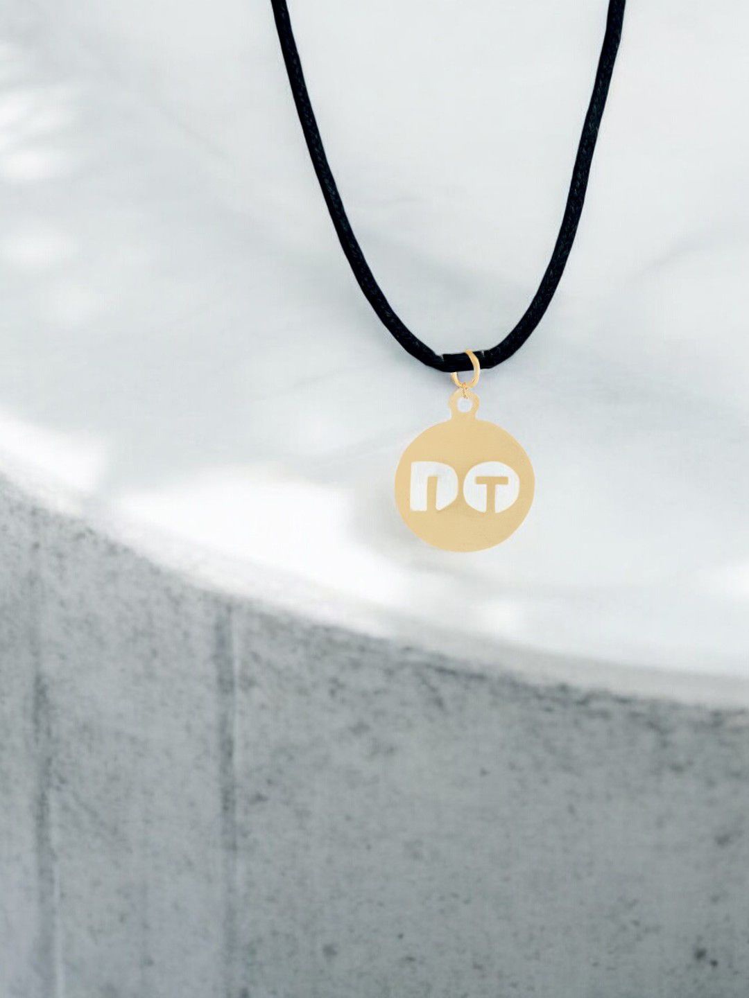 

Goldnera Men Circular Do It Pendant with Black Cord, Gold