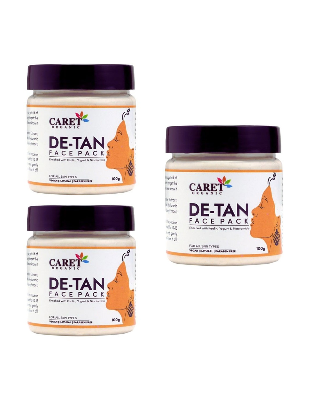 

CARET ORGANIC Set Of 3 De-Tan Face Pack - 100 g Each, White