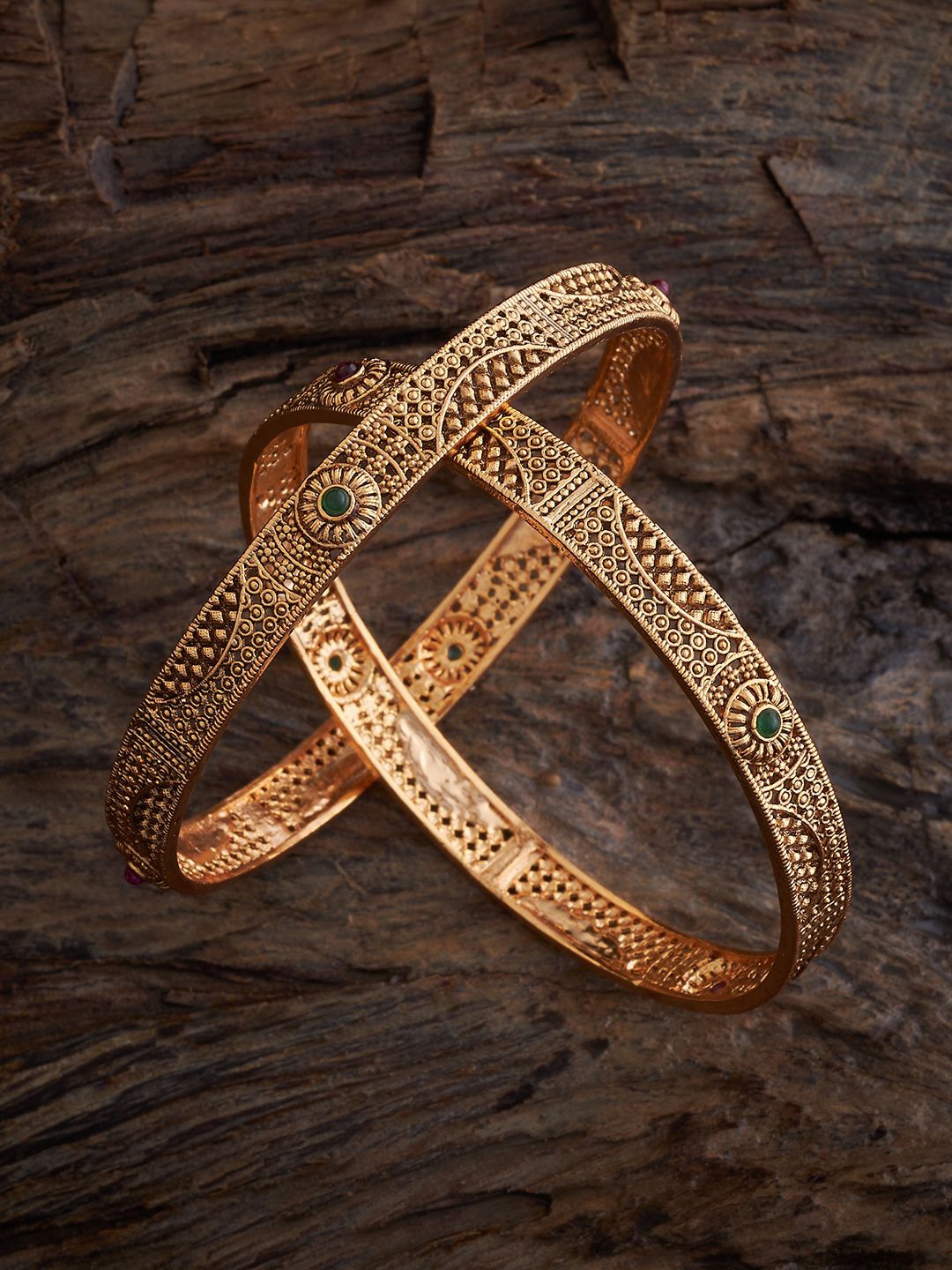

Kushal's Fashion Jewellery Set Of 2 Gold Plated Stone Studded Bangles