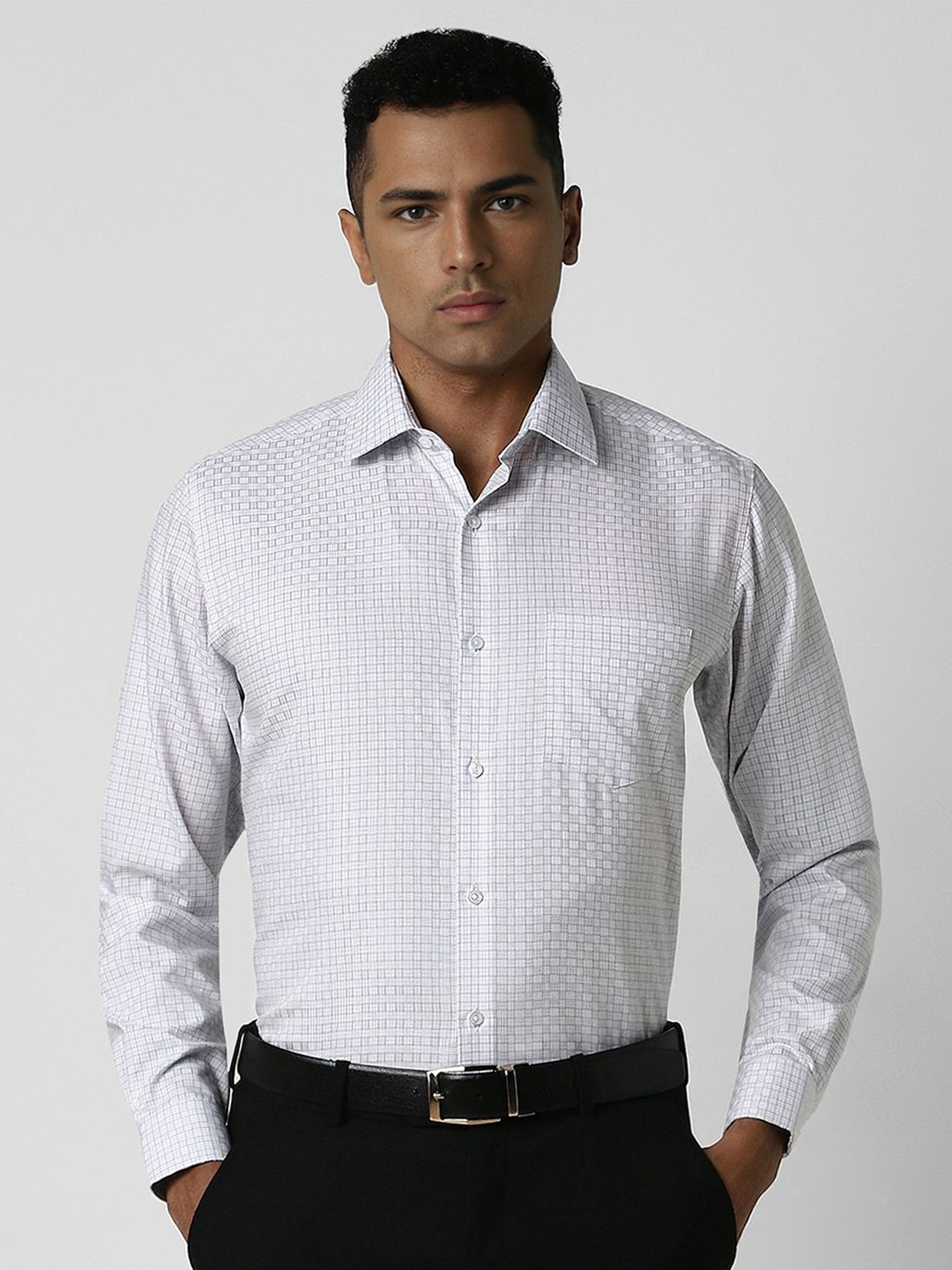 

Van Heusen Men Spread Collar Geometric Printed Cotton Formal Shirt, White