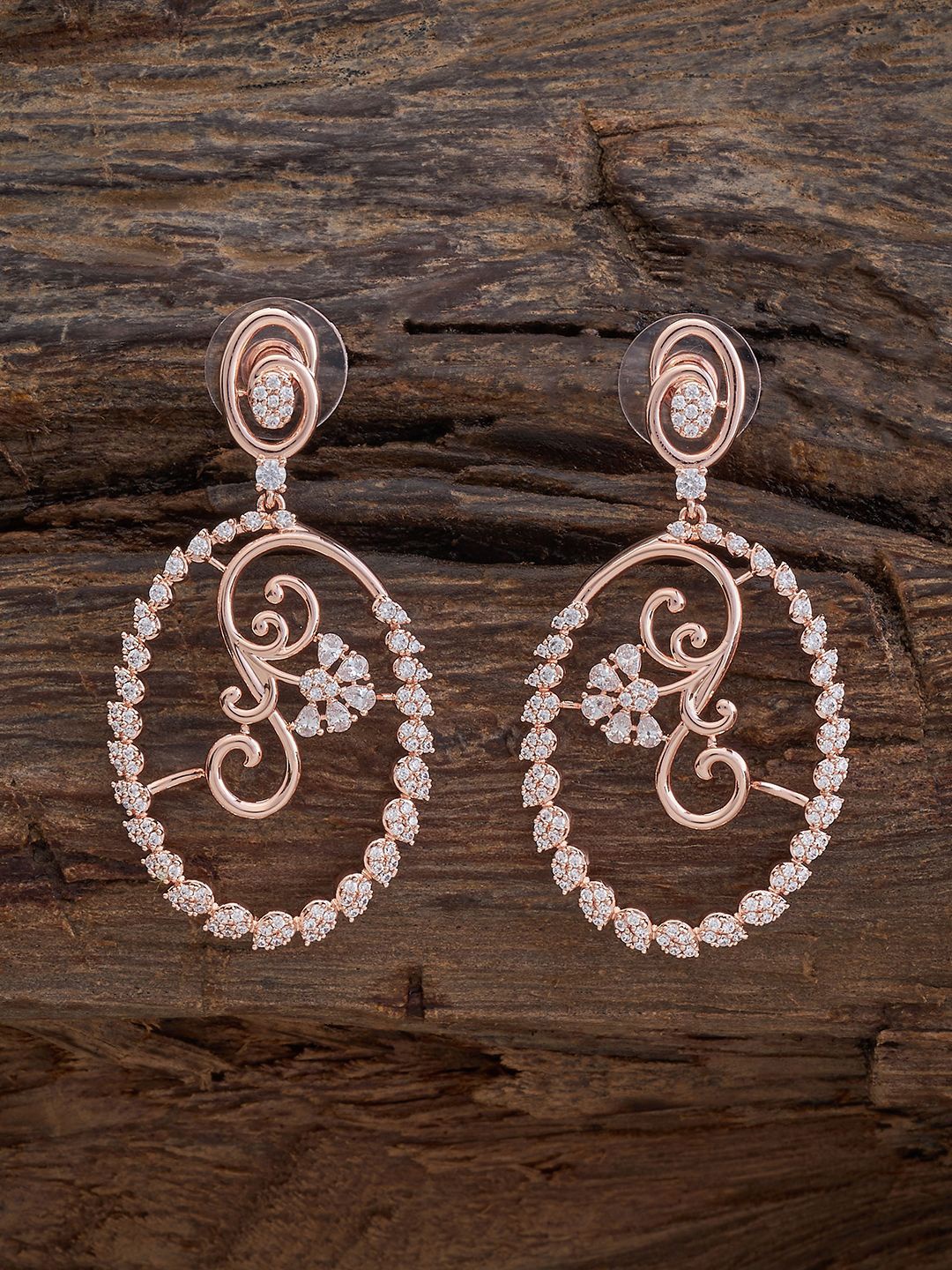 

Kushal's Fashion Jewellery Rose Gold-Plated Cubic Zirconia Studded Oval Drop Earrings