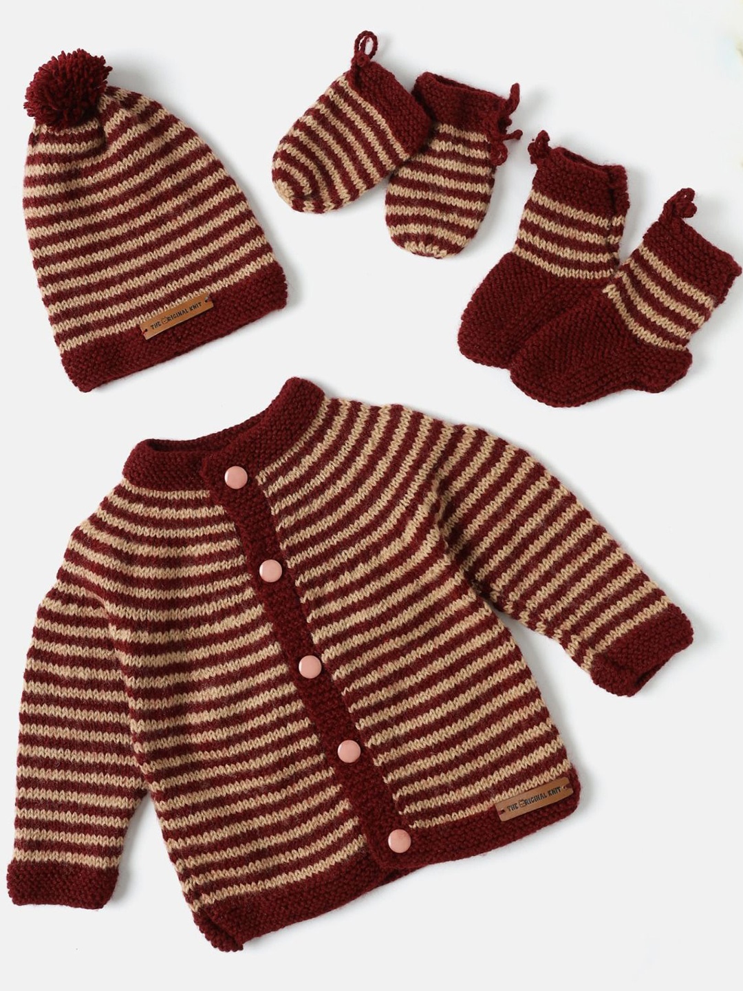 

The Original Knit 4-Pcs Striped Knitted Baby Apparel Gift Set, Maroon