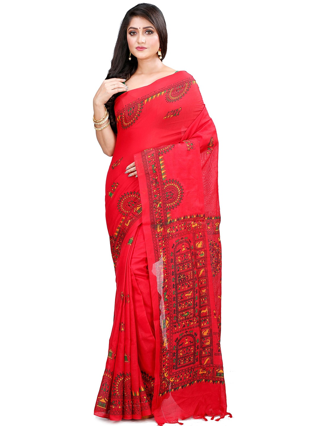 

DipDiya Warli Printed Pure Cotton Saree, Red