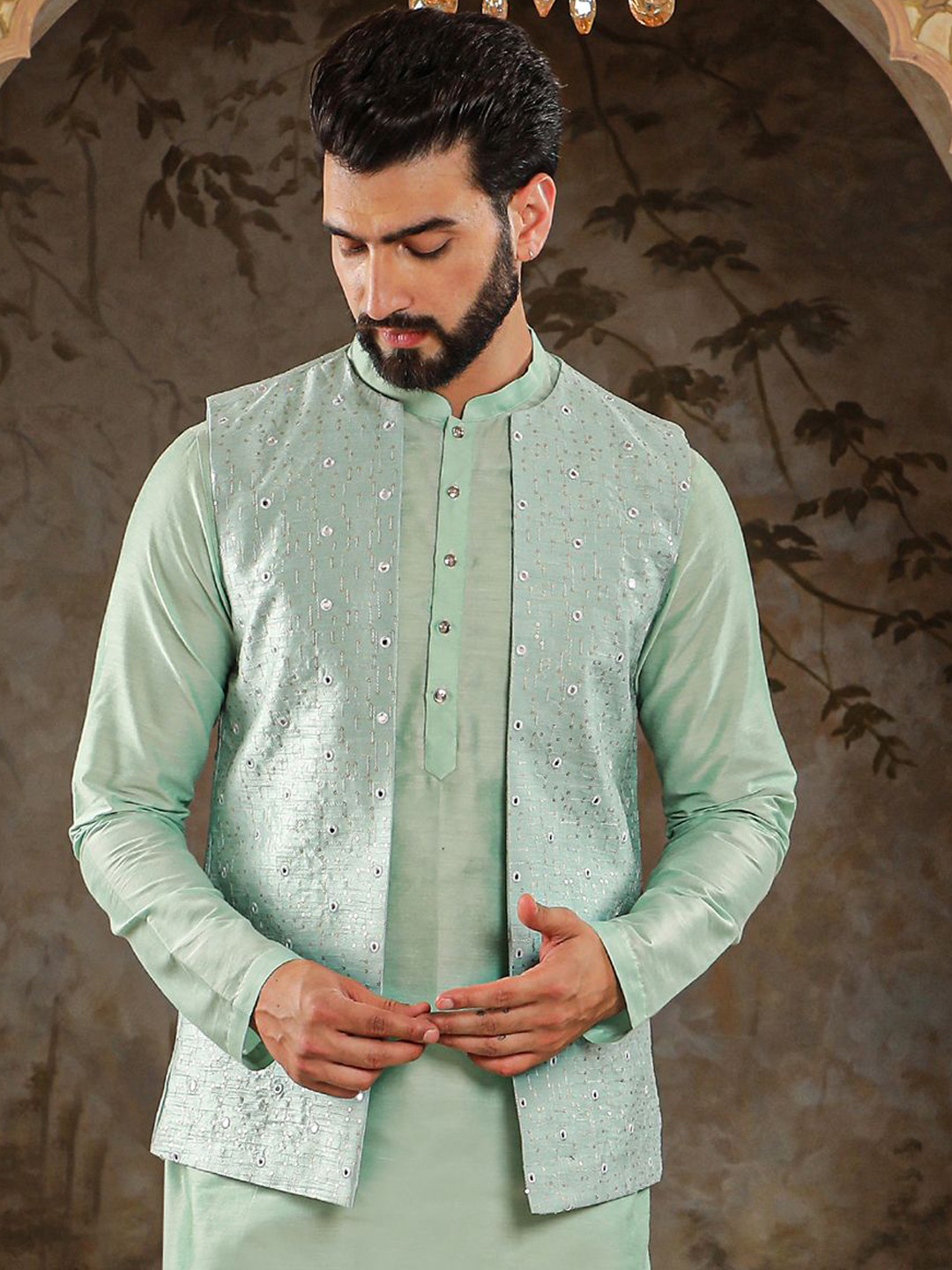 

HOUSE OF DEYANN Embroidered Nehru Jackets, Green