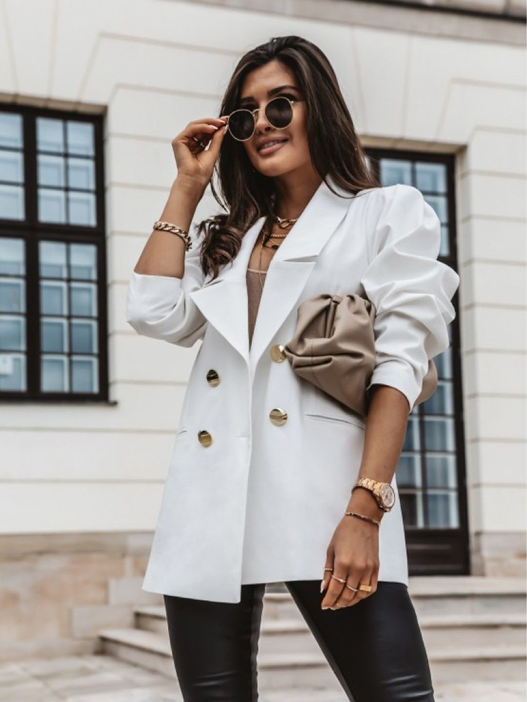 

KPOP Women Notched Lapel Blazers, White