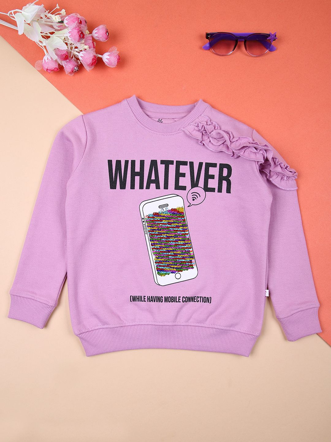 

V-Mart Girls Typography Printed Round Neck Cotton Pullover Sweatshirt, Purple