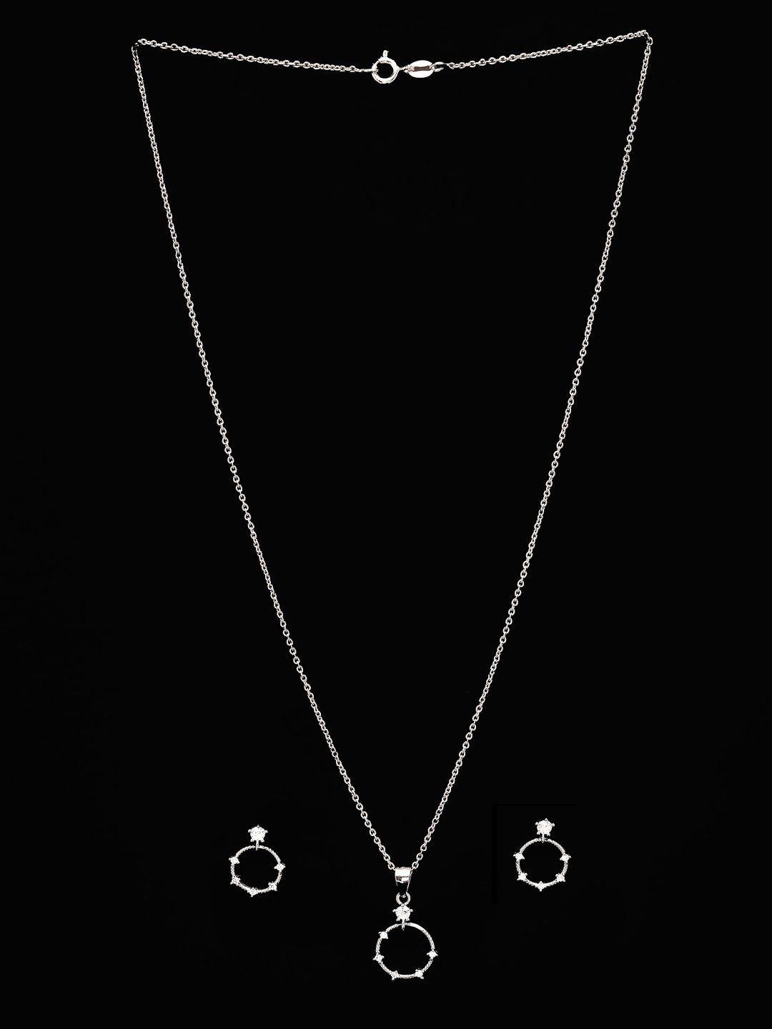 

PANASH 925 Sterling Silver Rhodium-Plated CZ Stone-Studded Jewellery Set