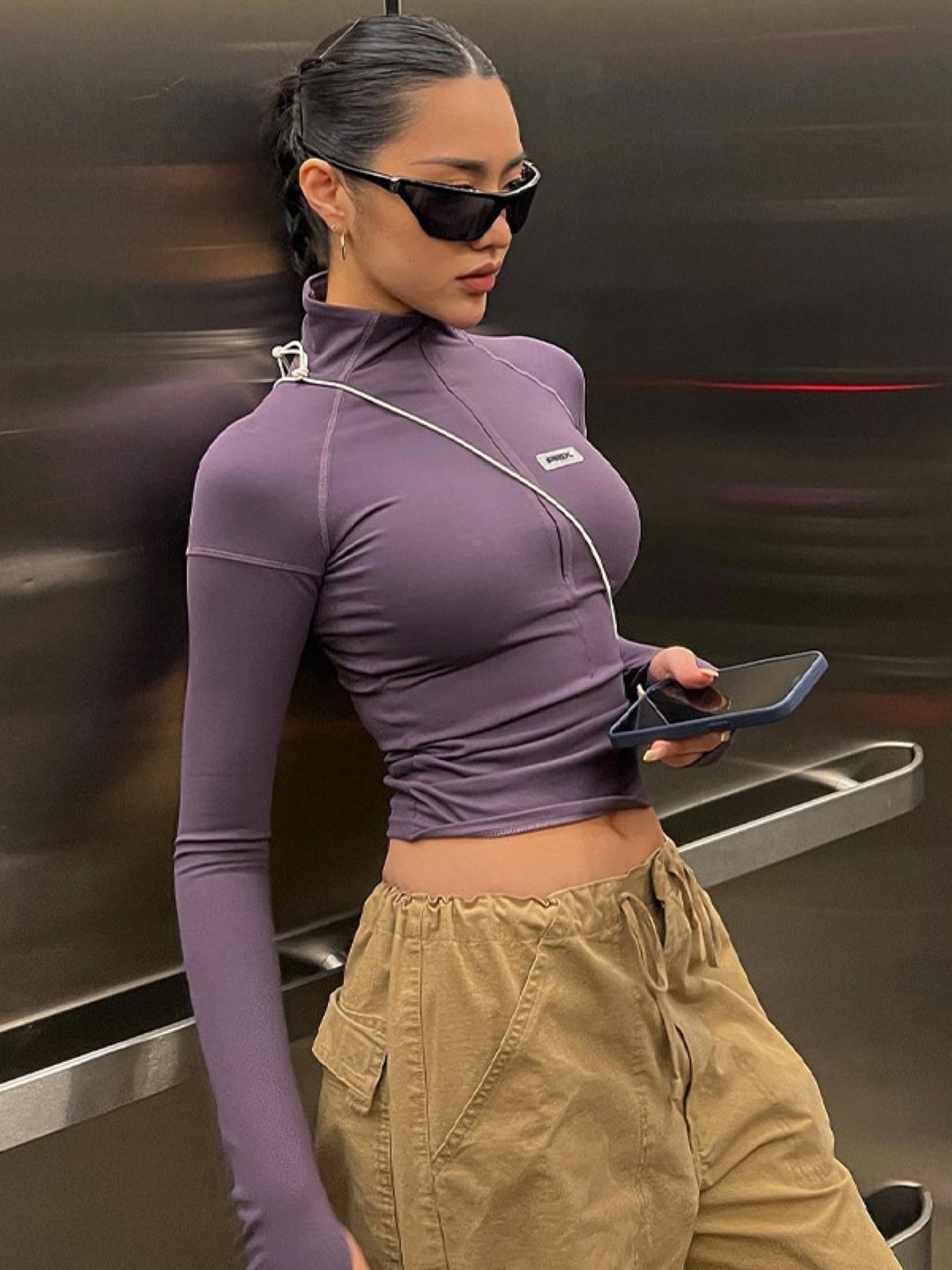 

KPOP Women Solid High Neck Top, Purple