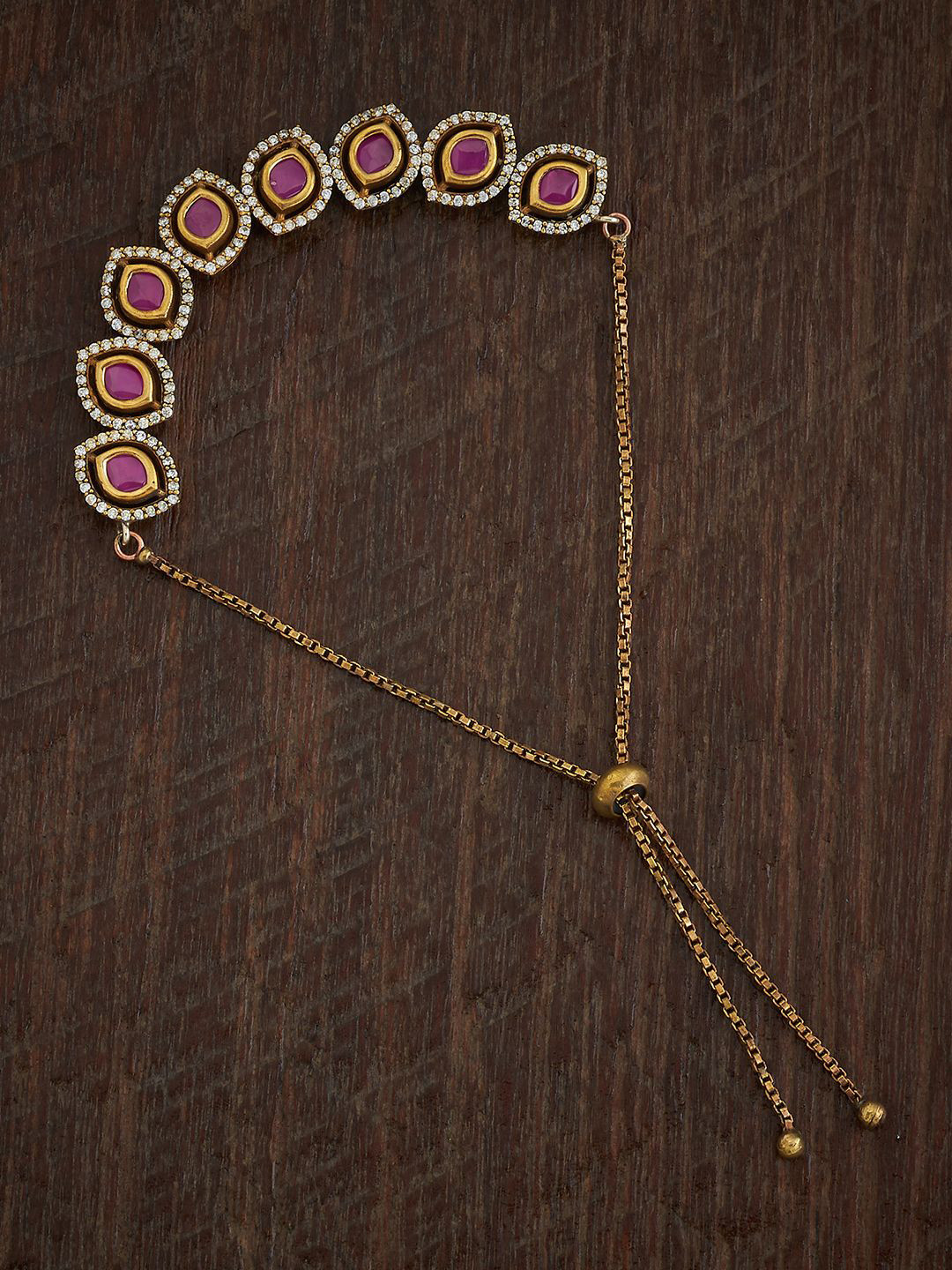 

Kushal's Fashion Jewellery Kundan Studded Link Bracelet, Red