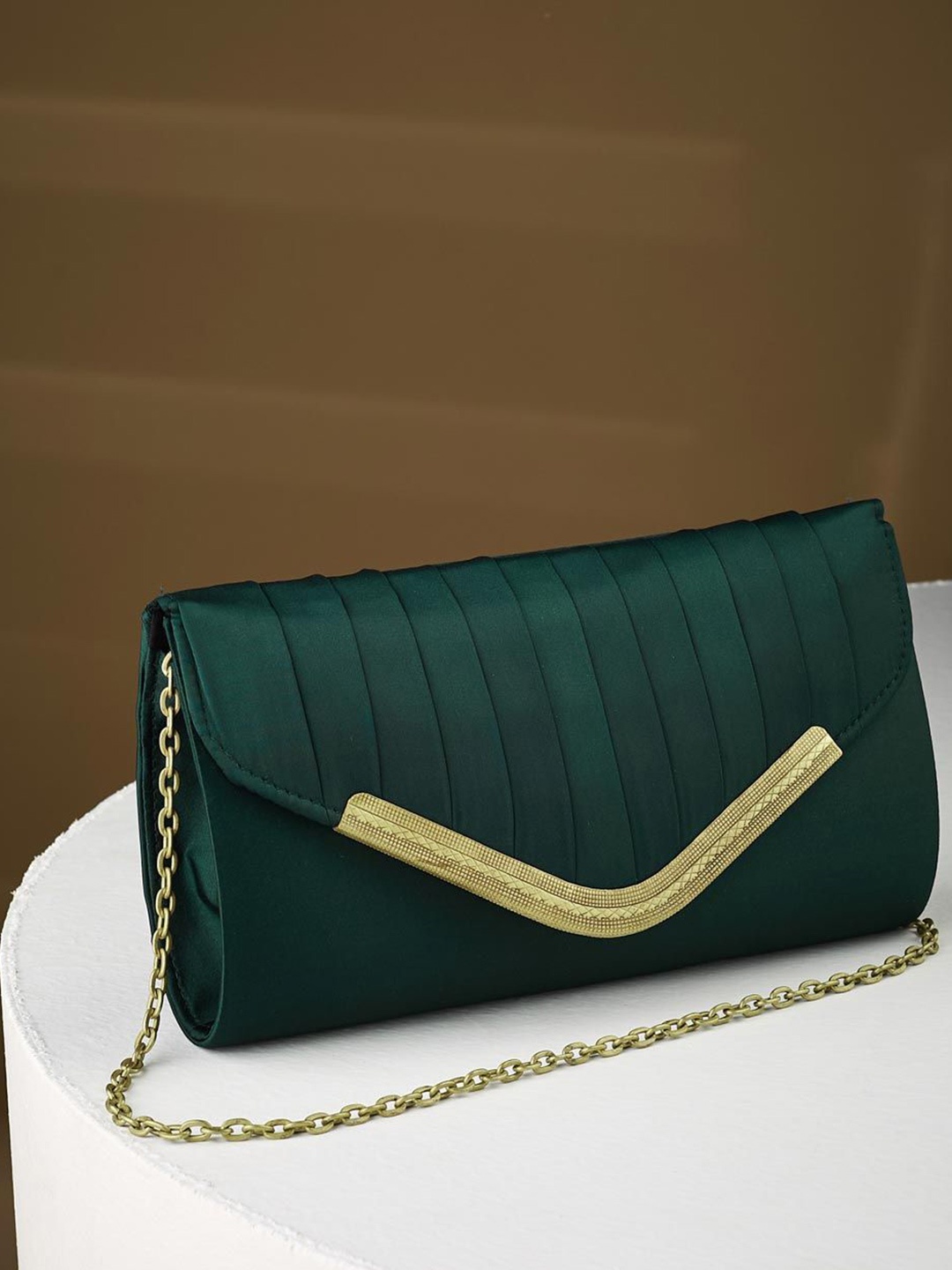 

Fabindia Striped Envelope Clutch, Green