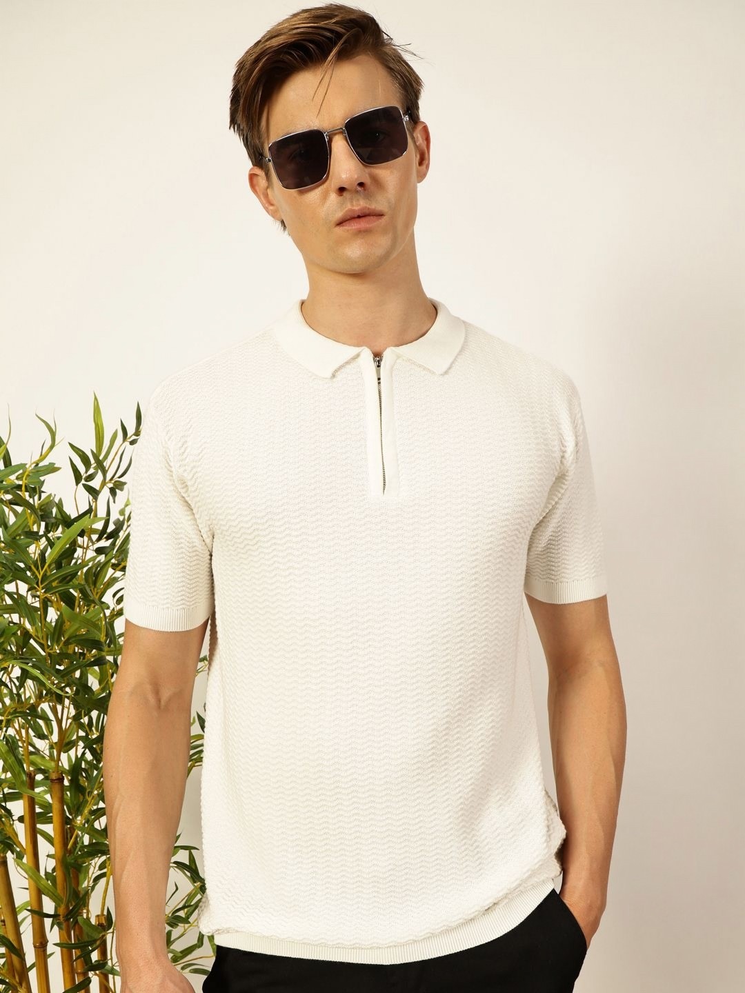 

Thomas Scott Men Knit Polo Collar T-shirt, White