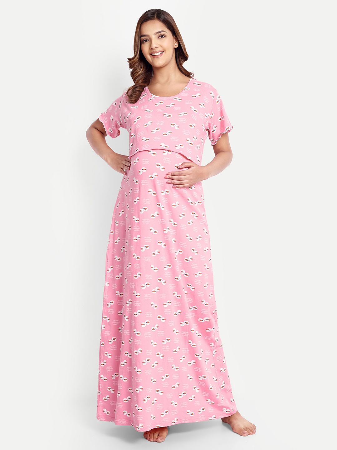 

THE MAMA KLUB Printed Maxi Nightdress, Peach