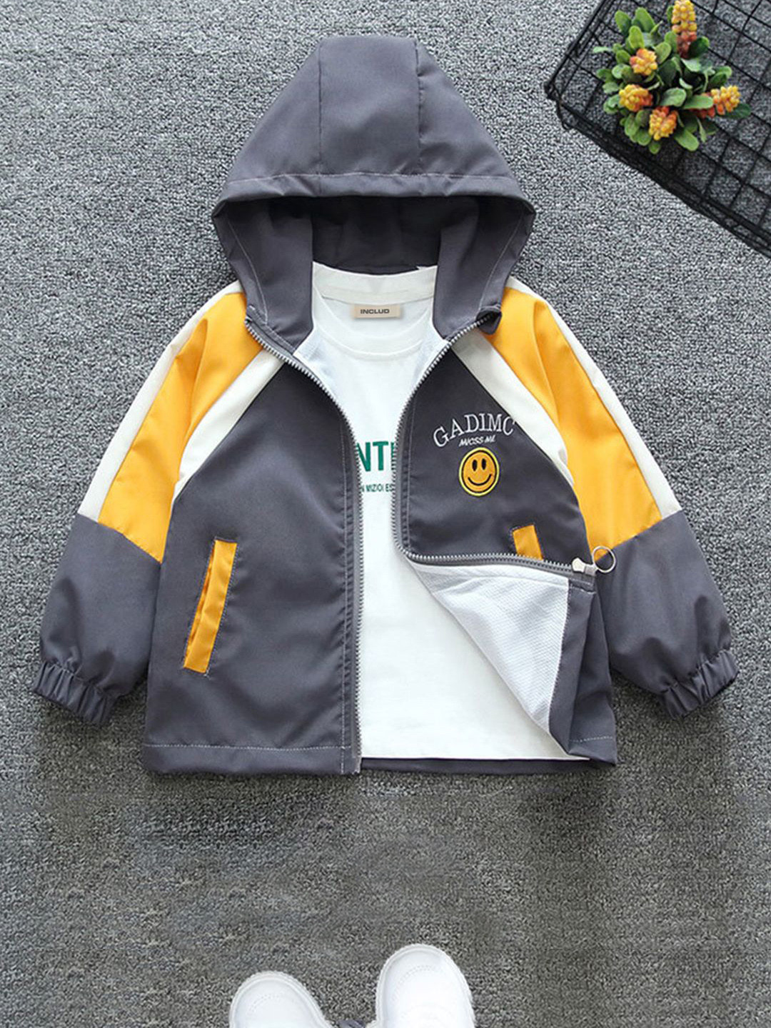

INCLUD Boys Colourblocked Open Front Jacket, Grey